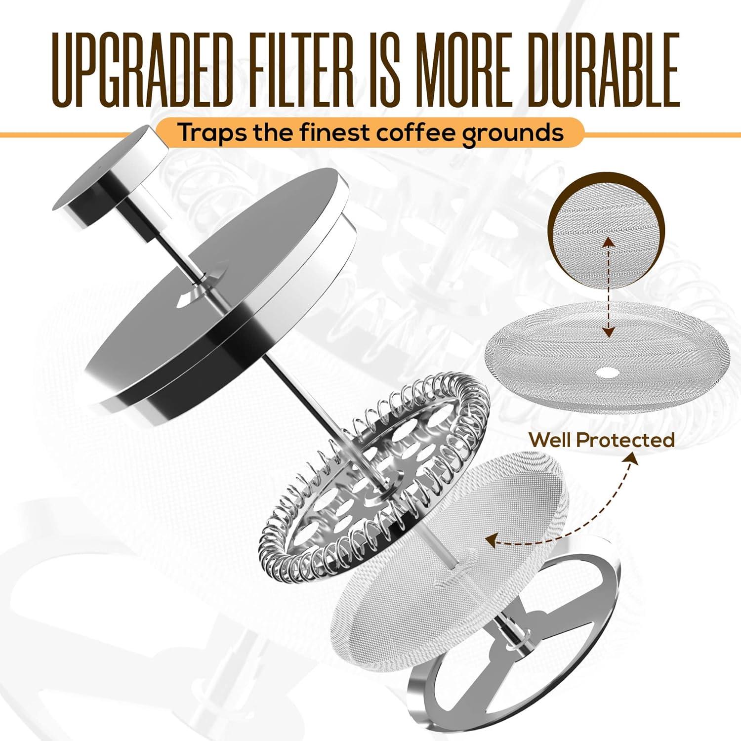 image:imageUtopia Kitchen 304 Grade Stainless Steel French Press Coffee Maker 50 Oz Double Wall Insulated Coffee Press with 4Level Filtration system Include 2 Extra Filters RustFree Dishwasher Safe SilverSilver
