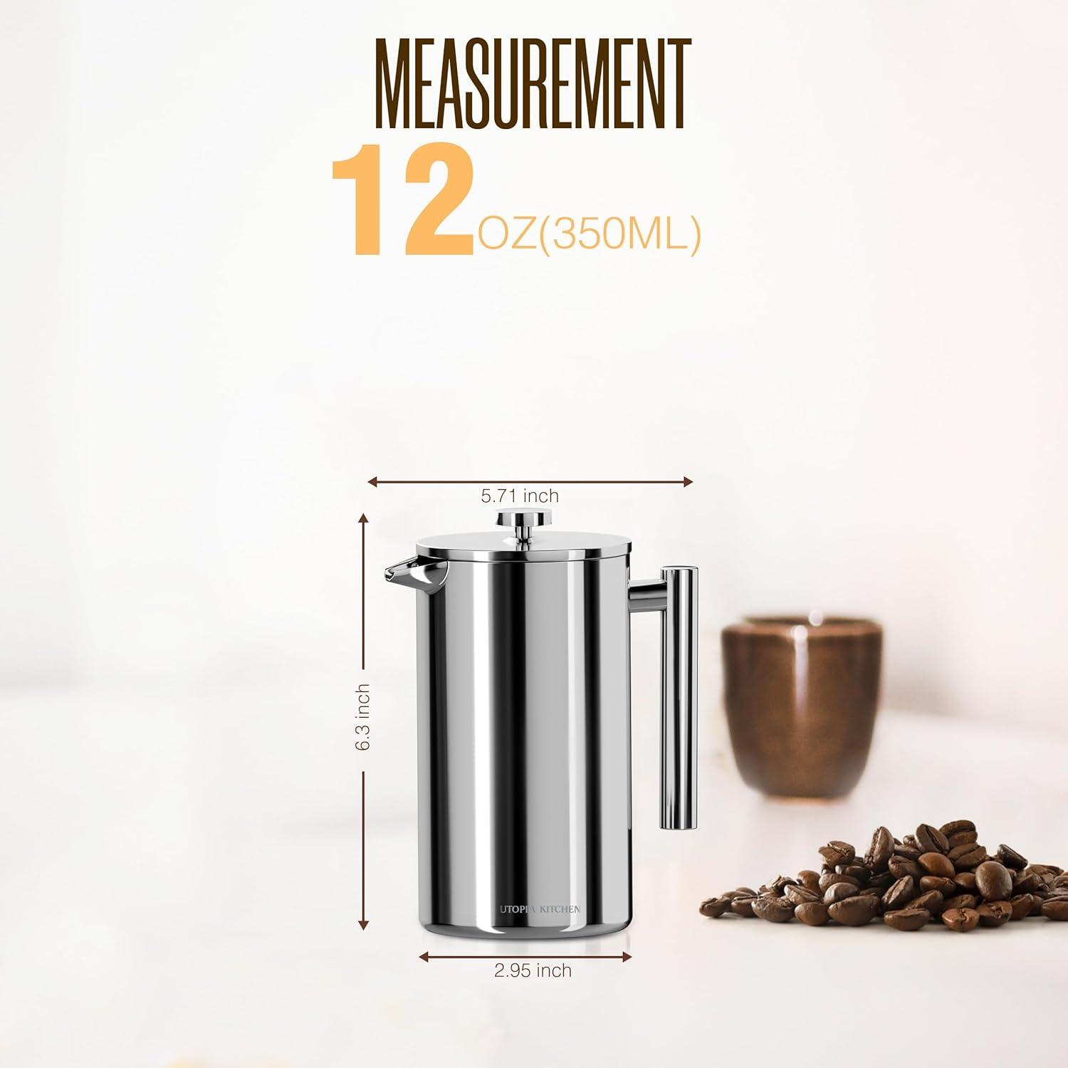 image:imageUtopia Kitchen 304 Grade Stainless Steel French Press Coffee Maker 50 Oz Double Wall Insulated Coffee Press with 4Level Filtration system Include 2 Extra Filters RustFree Dishwasher Safe SilverSilver