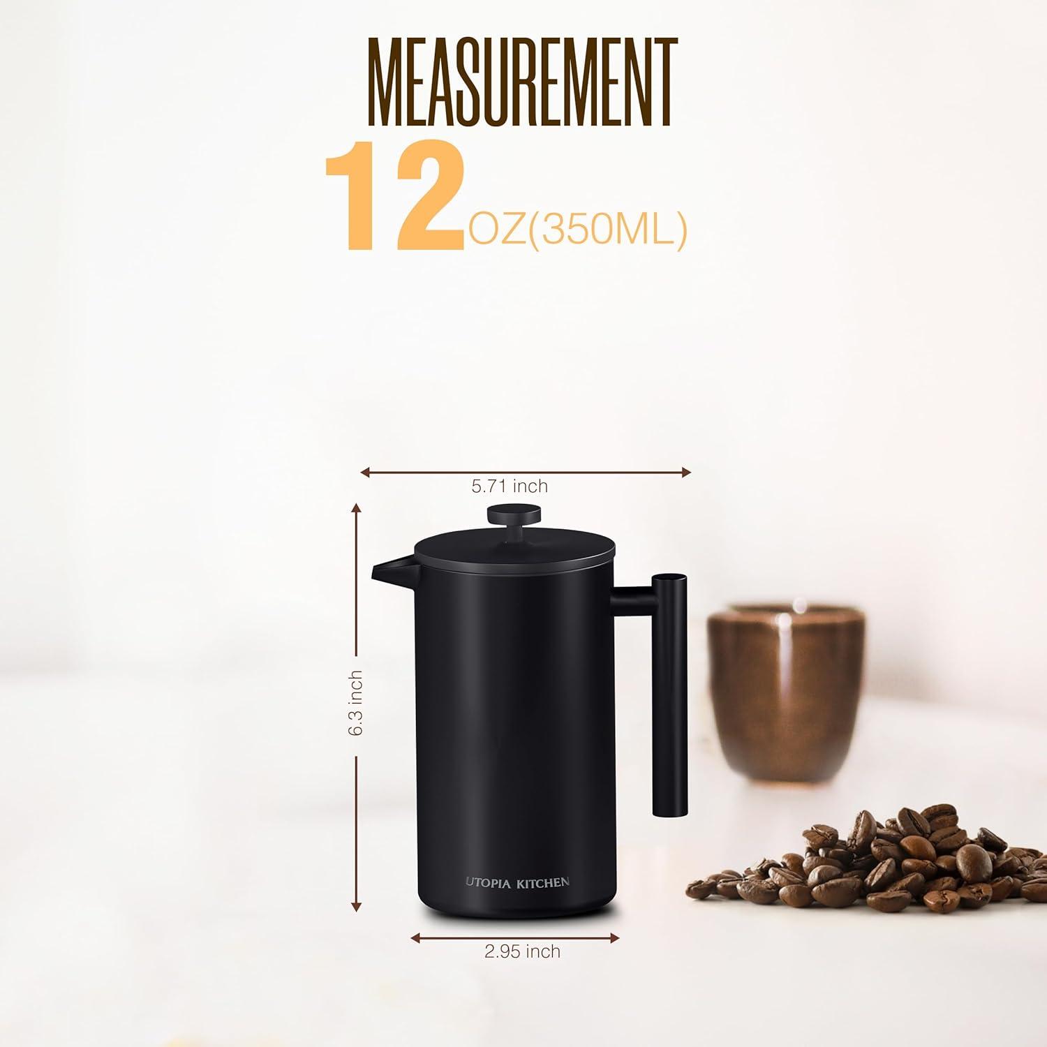 image:imageUtopia Kitchen 304 Grade Stainless Steel French Press Coffee Maker 50 Oz Double Wall Insulated Coffee Press with 4Level Filtration system Include 2 Extra Filters RustFree Dishwasher Safe SilverBlack