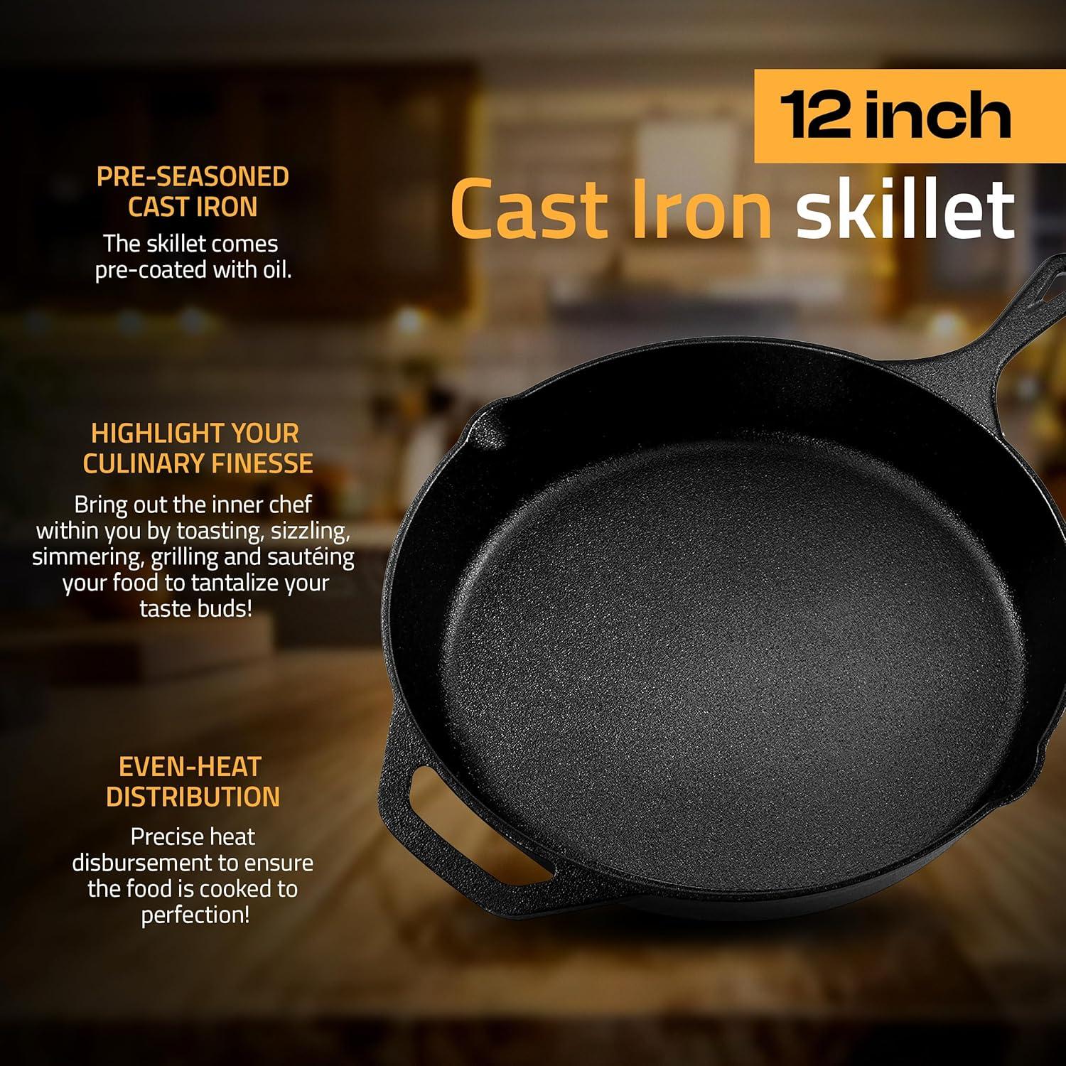 image:imageUtopia Kitchen Cast Iron Frying Pan 1025 Inch Cast Iron Chefs Pan Pre Seasoned Skillet Safe Grill Cookware for Indoor amp Outdoor Use BlackBlack
