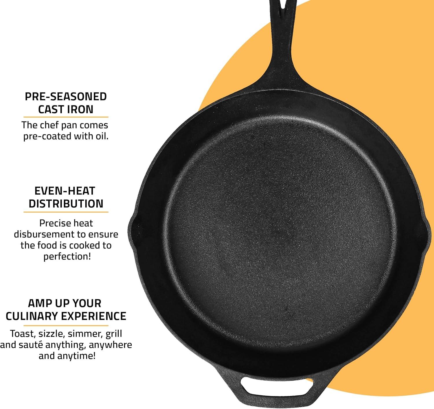 image:imageUtopia Kitchen Cast Iron Frying Pan 1025 Inch Cast Iron Chefs Pan Pre Seasoned Skillet Safe Grill Cookware for Indoor amp Outdoor Use BlackBlack