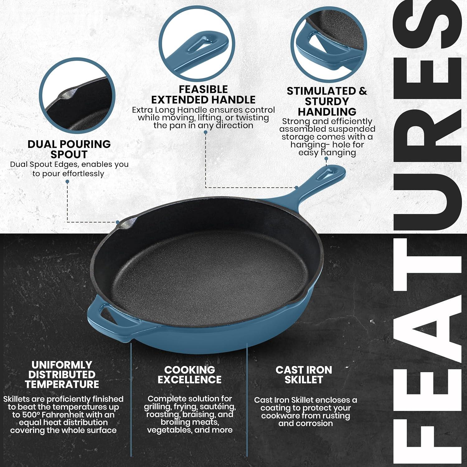image:imageUtopia Kitchen Cast Iron Frying Pan 1025 Inch Cast Iron Chefs Pan Pre Seasoned Skillet Safe Grill Cookware for Indoor amp Outdoor Use BlackTeal