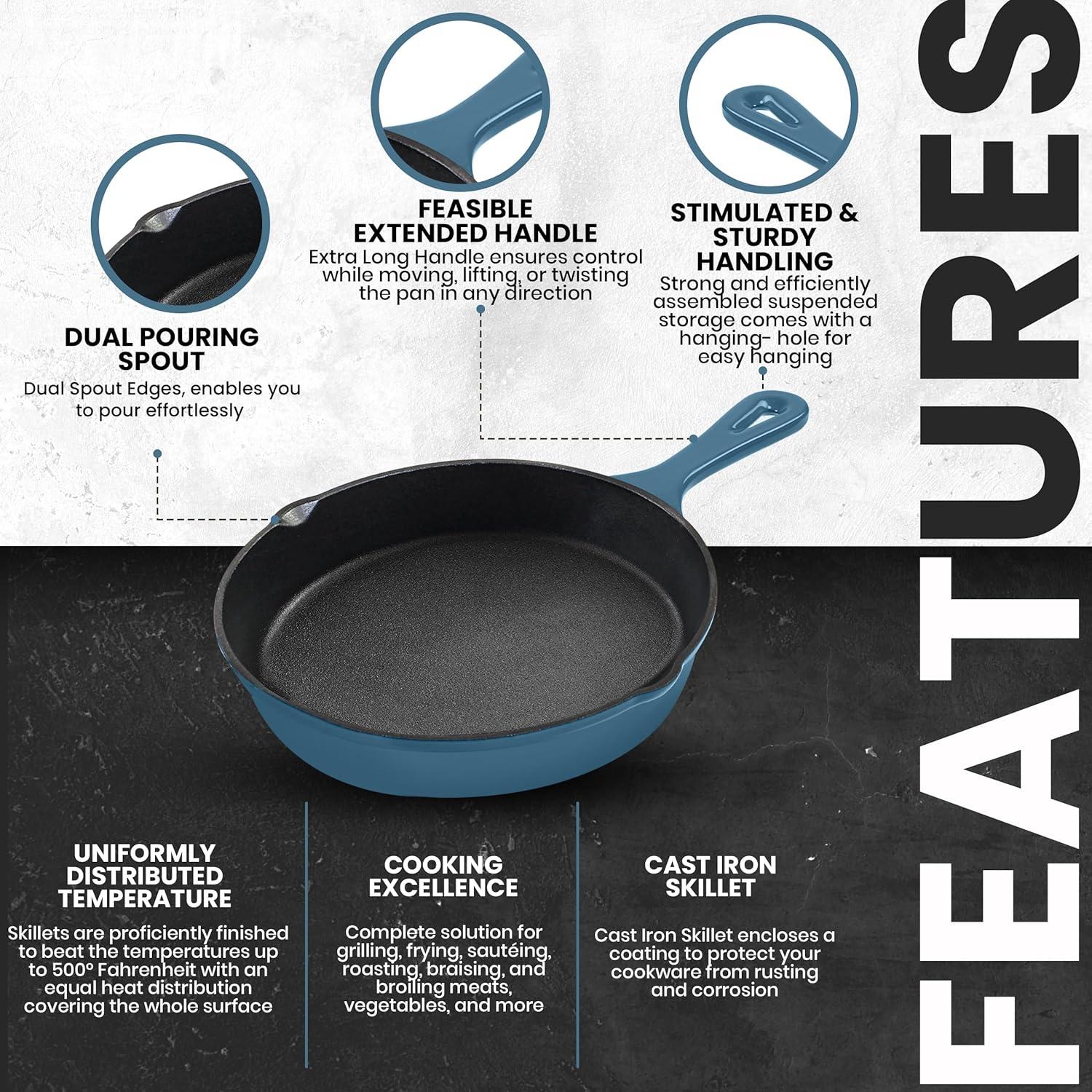 image:imageUtopia Kitchen Cast Iron Frying Pan 1025 Inch Cast Iron Chefs Pan Pre Seasoned Skillet Safe Grill Cookware for Indoor amp Outdoor Use BlackTeal