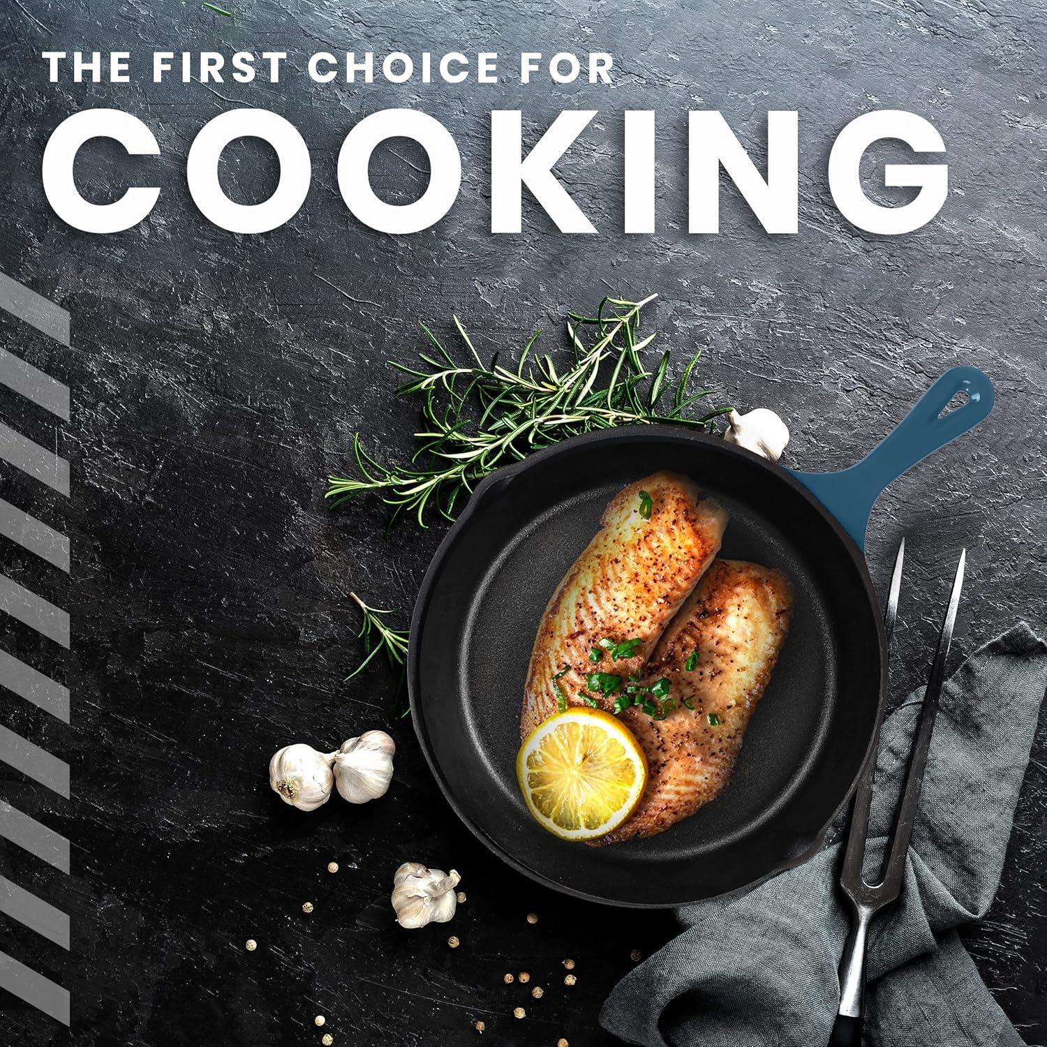 image:imageUtopia Kitchen Cast Iron Frying Pan 1025 Inch Cast Iron Chefs Pan Pre Seasoned Skillet Safe Grill Cookware for Indoor amp Outdoor Use BlackTeal