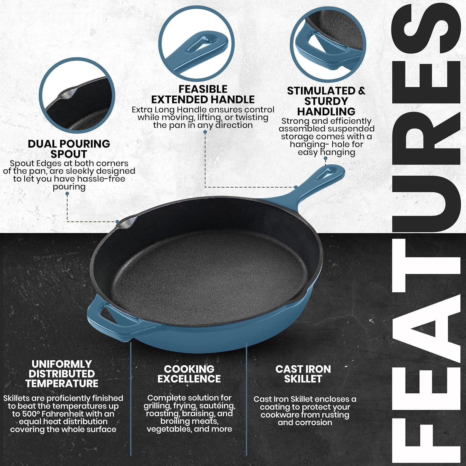 image:imageUtopia Kitchen Cast Iron Frying Pan 1025 Inch Cast Iron Chefs Pan Pre Seasoned Skillet Safe Grill Cookware for Indoor amp Outdoor Use BlackTeal