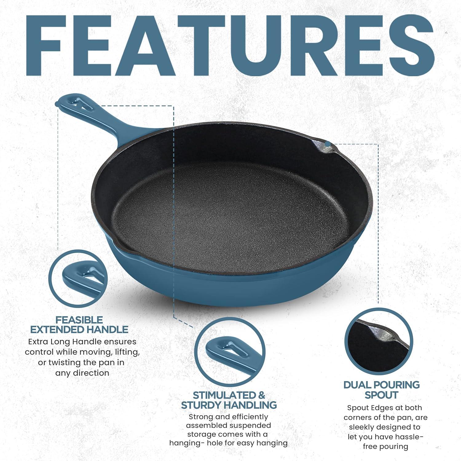 image:imageUtopia Kitchen Cast Iron Frying Pan 1025 Inch Cast Iron Chefs Pan Pre Seasoned Skillet Safe Grill Cookware for Indoor amp Outdoor Use BlackTeal