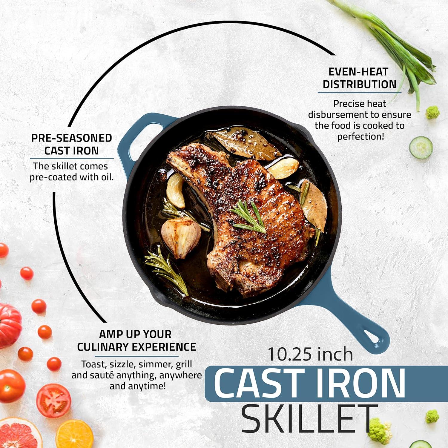 image:imageUtopia Kitchen Cast Iron Frying Pan 1025 Inch Cast Iron Chefs Pan Pre Seasoned Skillet Safe Grill Cookware for Indoor amp Outdoor Use BlackTeal