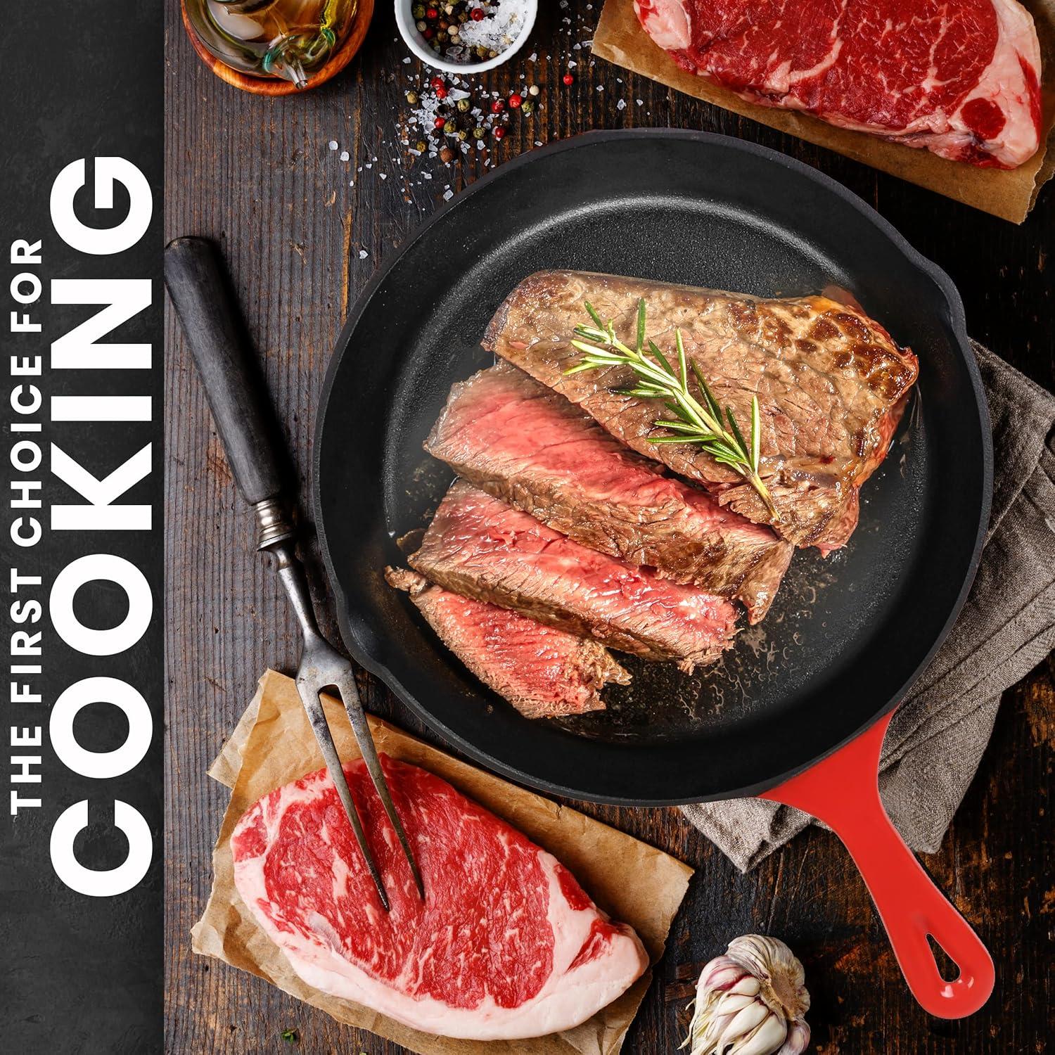image:imageUtopia Kitchen Cast iron Skillets 3 Piece Set Chefs Pan Pre Seasoned Cast iron Skillets 6 8 amp 10 Inches Easy Use in the Oven Stove Grill or Campfire BlackRed