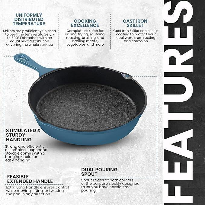 image:imageUtopia Kitchen Cast iron Skillets 3 Piece Set Chefs Pan Pre Seasoned Cast iron Skillets 6 8 amp 10 Inches Easy Use in the Oven Stove Grill or Campfire BlackTeal