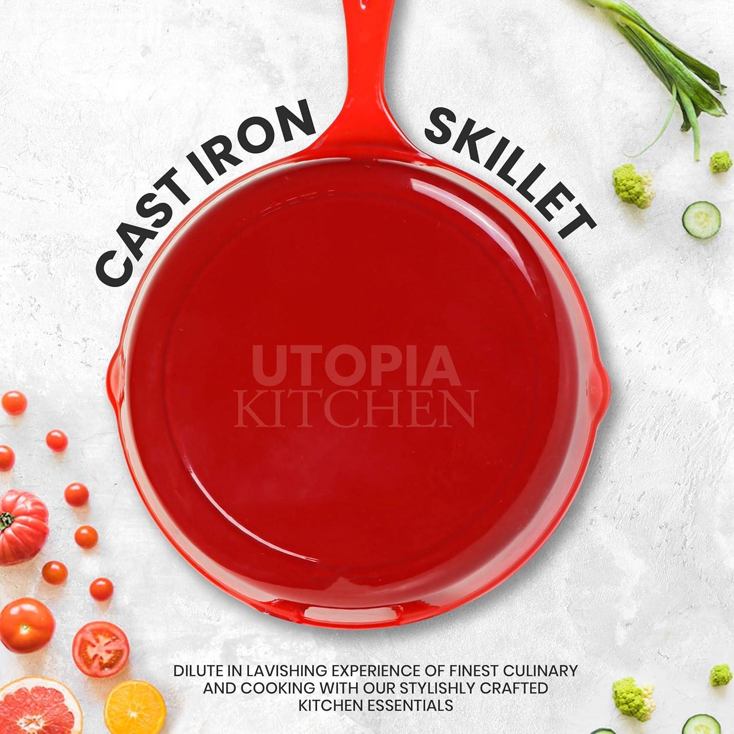 image:imageUtopia Kitchen Cast iron Skillets 3 Piece Set Chefs Pan Pre Seasoned Cast iron Skillets 6 8 amp 10 Inches Easy Use in the Oven Stove Grill or Campfire BlackRed