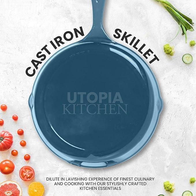 image:imageUtopia Kitchen Cast iron Skillets 3 Piece Set Chefs Pan Pre Seasoned Cast iron Skillets 6 8 amp 10 Inches Easy Use in the Oven Stove Grill or Campfire BlackTeal