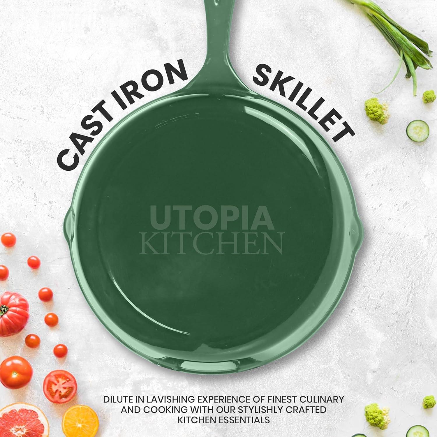 image:imageUtopia Kitchen Cast iron Skillets 3 Piece Set Chefs Pan Pre Seasoned Cast iron Skillets 6 8 amp 10 Inches Easy Use in the Oven Stove Grill or Campfire BlackGreen