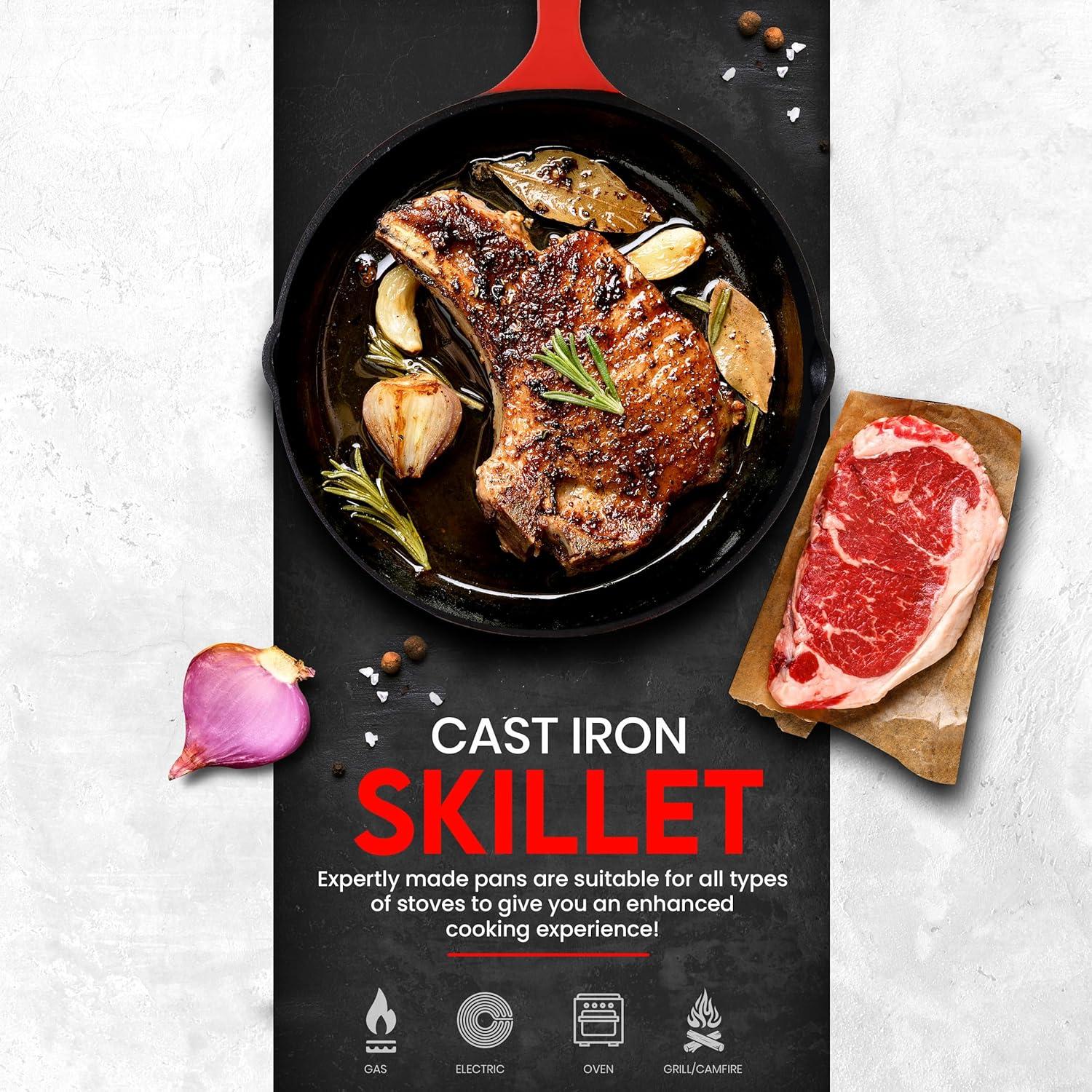 image:imageUtopia Kitchen Cast iron Skillets 3 Piece Set Chefs Pan Pre Seasoned Cast iron Skillets 6 8 amp 10 Inches Easy Use in the Oven Stove Grill or Campfire BlackRed
