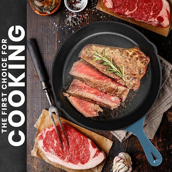image:imageUtopia Kitchen Cast iron Skillets 3 Piece Set Chefs Pan Pre Seasoned Cast iron Skillets 6 8 amp 10 Inches Easy Use in the Oven Stove Grill or Campfire BlackTeal