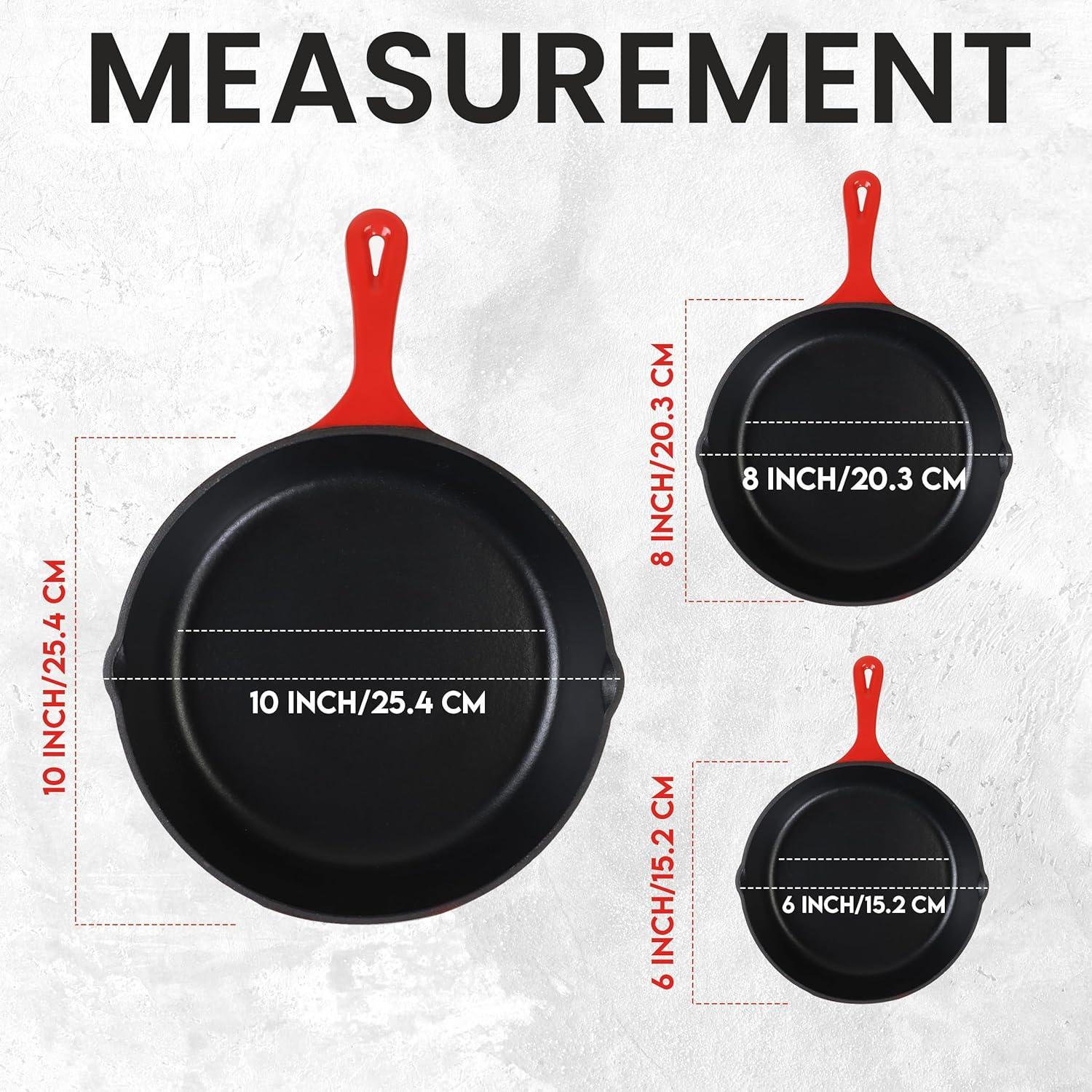image:imageUtopia Kitchen Cast iron Skillets 3 Piece Set Chefs Pan Pre Seasoned Cast iron Skillets 6 8 amp 10 Inches Easy Use in the Oven Stove Grill or Campfire BlackRed
