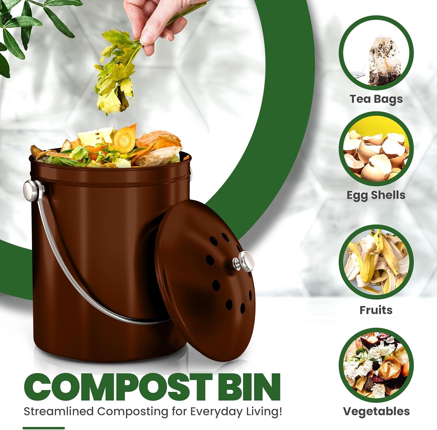 image:imageUtopia Kitchen Compost Bin for Kitchen Countertop 13 Gallon Compost Bucket for Kitchen with Lid Includes 1 Spare Charcoal Filter WhiteCopper