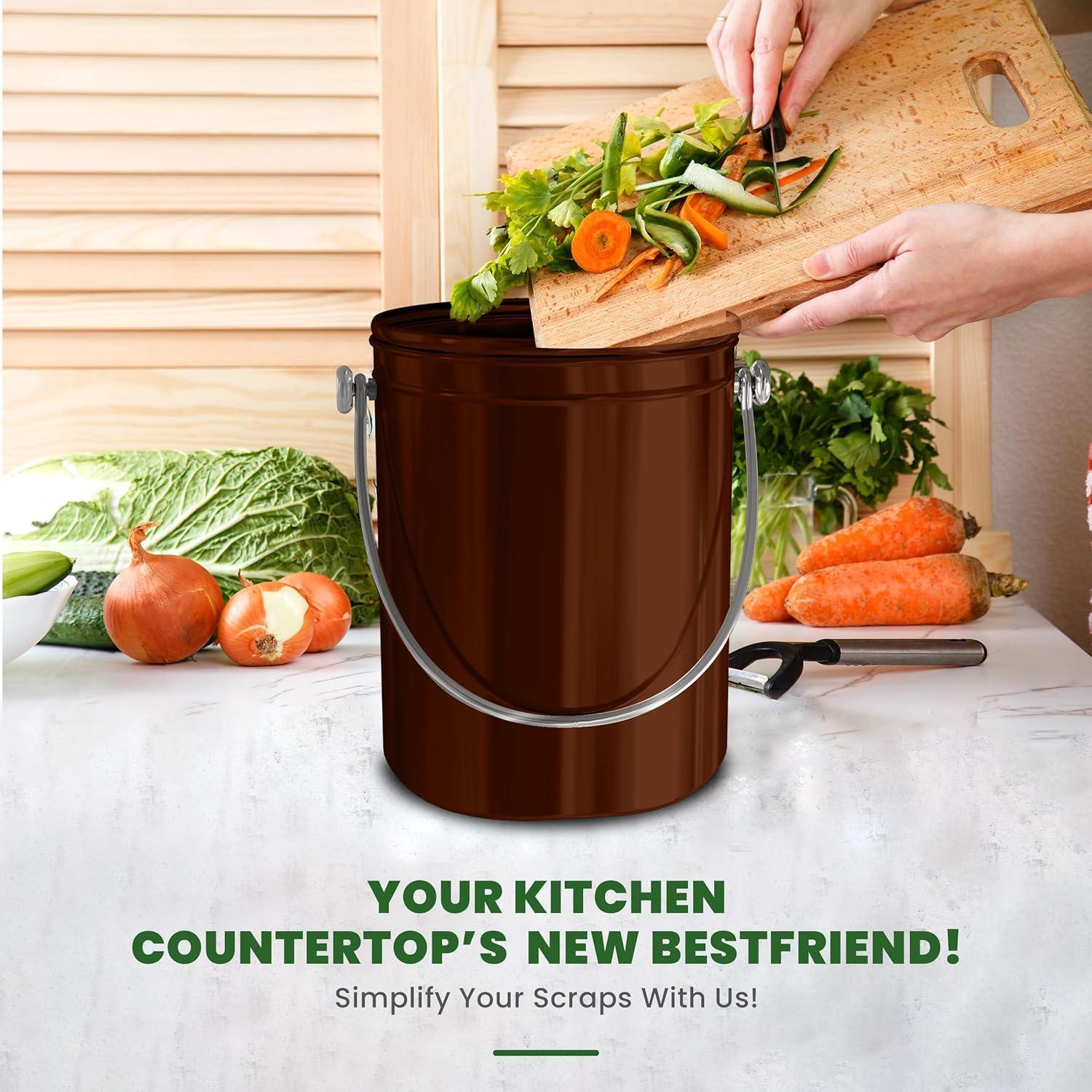 image:imageUtopia Kitchen Compost Bin for Kitchen Countertop 13 Gallon Compost Bucket for Kitchen with Lid Includes 1 Spare Charcoal Filter WhiteCopper