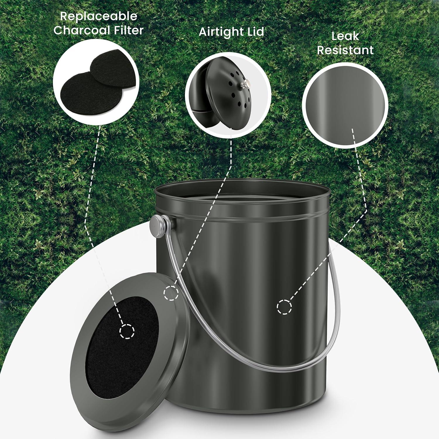 image:imageUtopia Kitchen Compost Bin for Kitchen Countertop 13 Gallon Compost Bucket for Kitchen with Lid Includes 1 Spare Charcoal Filter WhiteGray