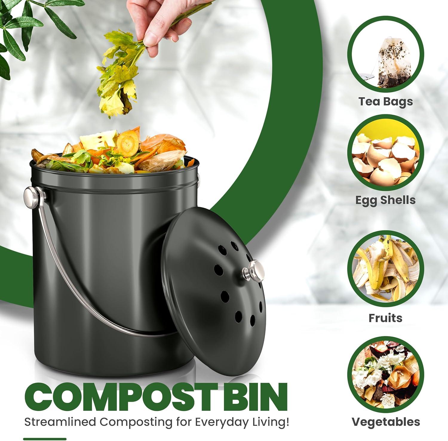 image:imageUtopia Kitchen Compost Bin for Kitchen Countertop 13 Gallon Compost Bucket for Kitchen with Lid Includes 1 Spare Charcoal Filter WhiteGray