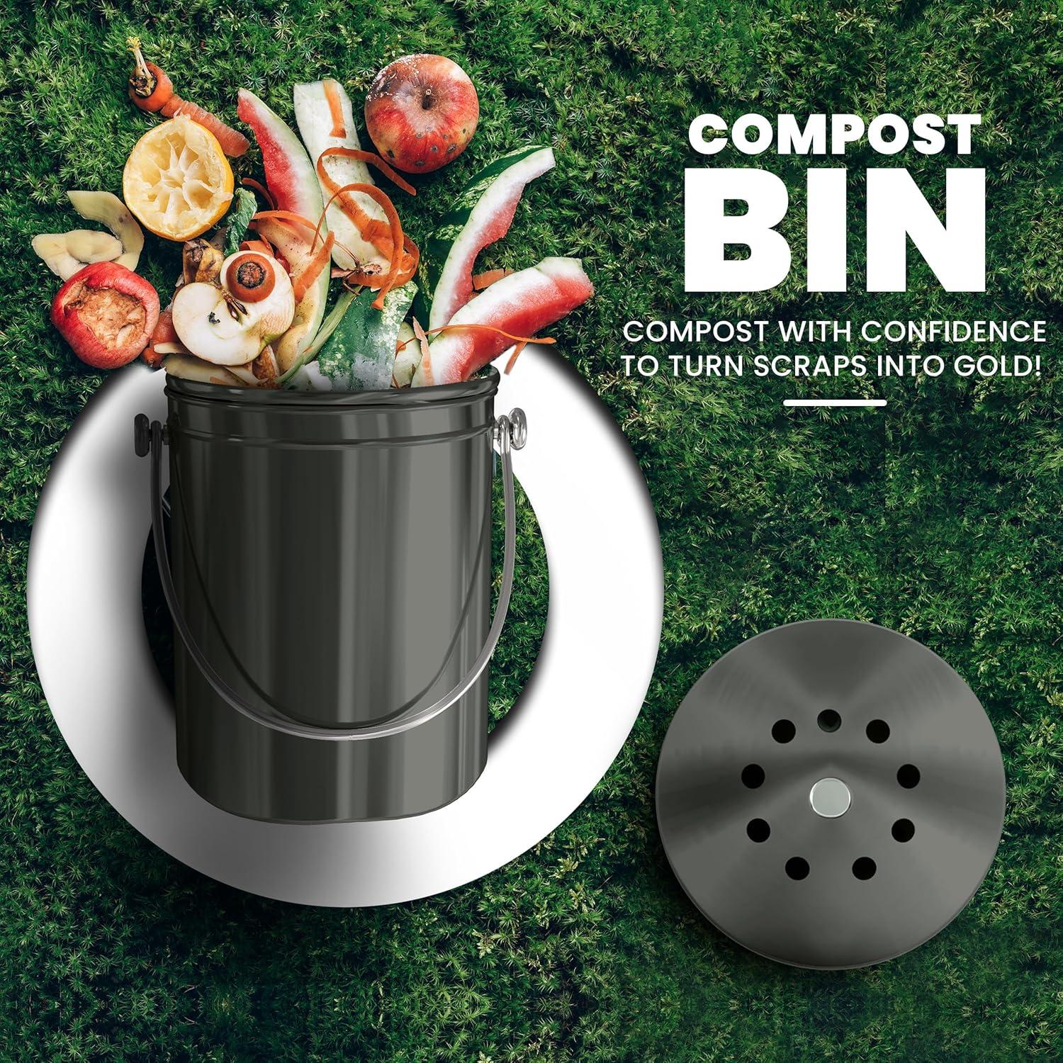 image:imageUtopia Kitchen Compost Bin for Kitchen Countertop 13 Gallon Compost Bucket for Kitchen with Lid Includes 1 Spare Charcoal Filter WhiteGray