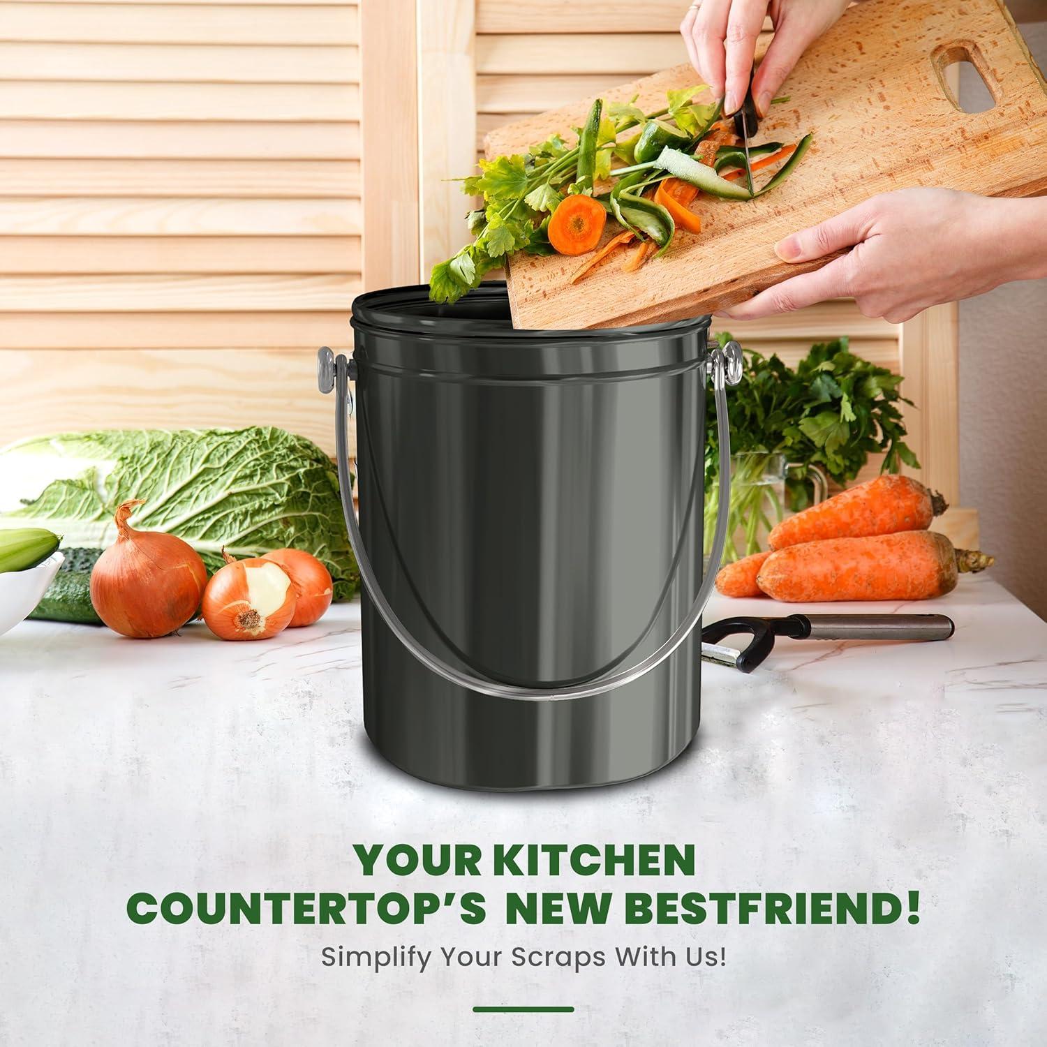 image:imageUtopia Kitchen Compost Bin for Kitchen Countertop 13 Gallon Compost Bucket for Kitchen with Lid Includes 1 Spare Charcoal Filter WhiteGray