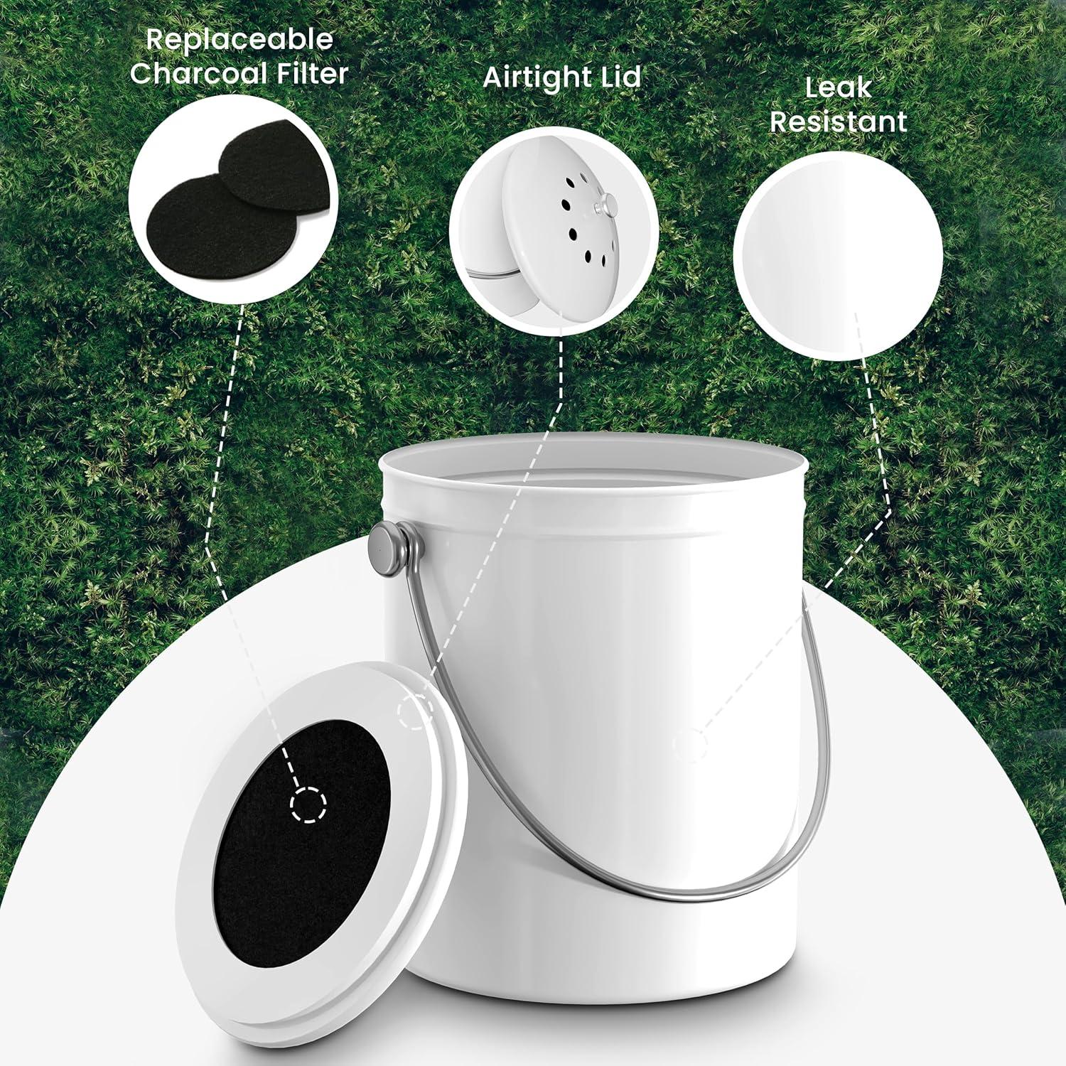 image:imageUtopia Kitchen Compost Bin for Kitchen Countertop 13 Gallon Compost Bucket for Kitchen with Lid Includes 1 Spare Charcoal Filter WhiteWhite