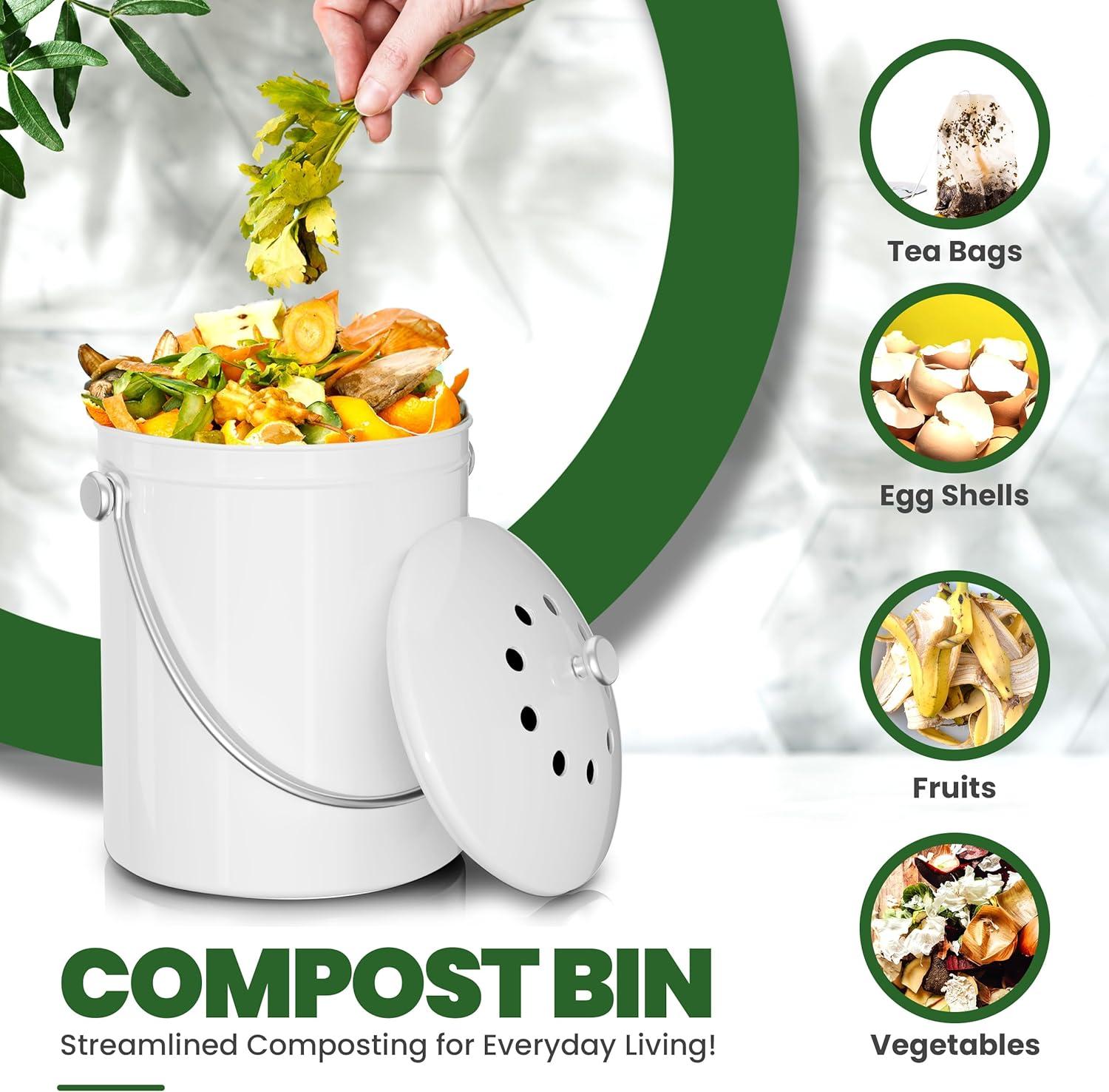 image:imageUtopia Kitchen Compost Bin for Kitchen Countertop 13 Gallon Compost Bucket for Kitchen with Lid Includes 1 Spare Charcoal Filter WhiteWhite