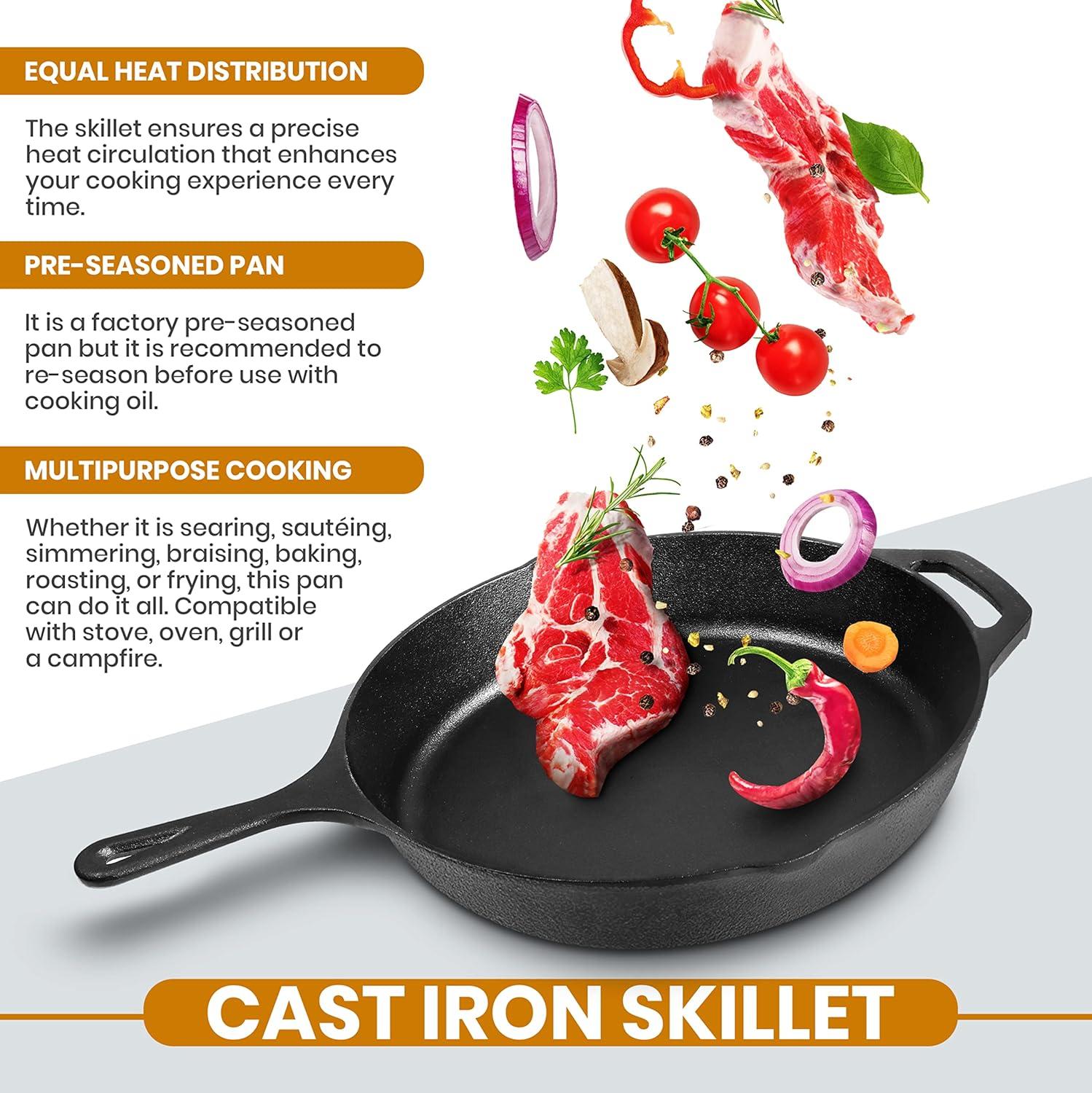 image:imageUtopia Kitchen Premium Saute Frying Pan 12 Inch Cast Iron Chefs Pan Pre Seasoned Cast iron Skillet With Lid Safe Grill Cookware for Indoor amp Outdoor Use BlackBlack