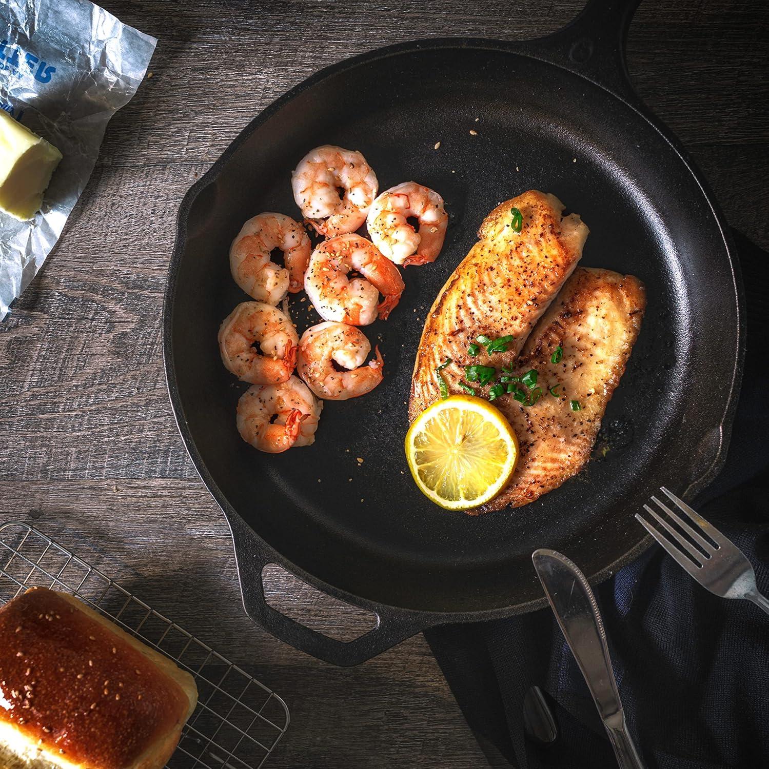 image:imageUtopia Kitchen Premium Saute Frying Pan 12 Inch Cast Iron Chefs Pan Pre Seasoned Cast iron Skillet With Lid Safe Grill Cookware for Indoor amp Outdoor Use BlackBlack