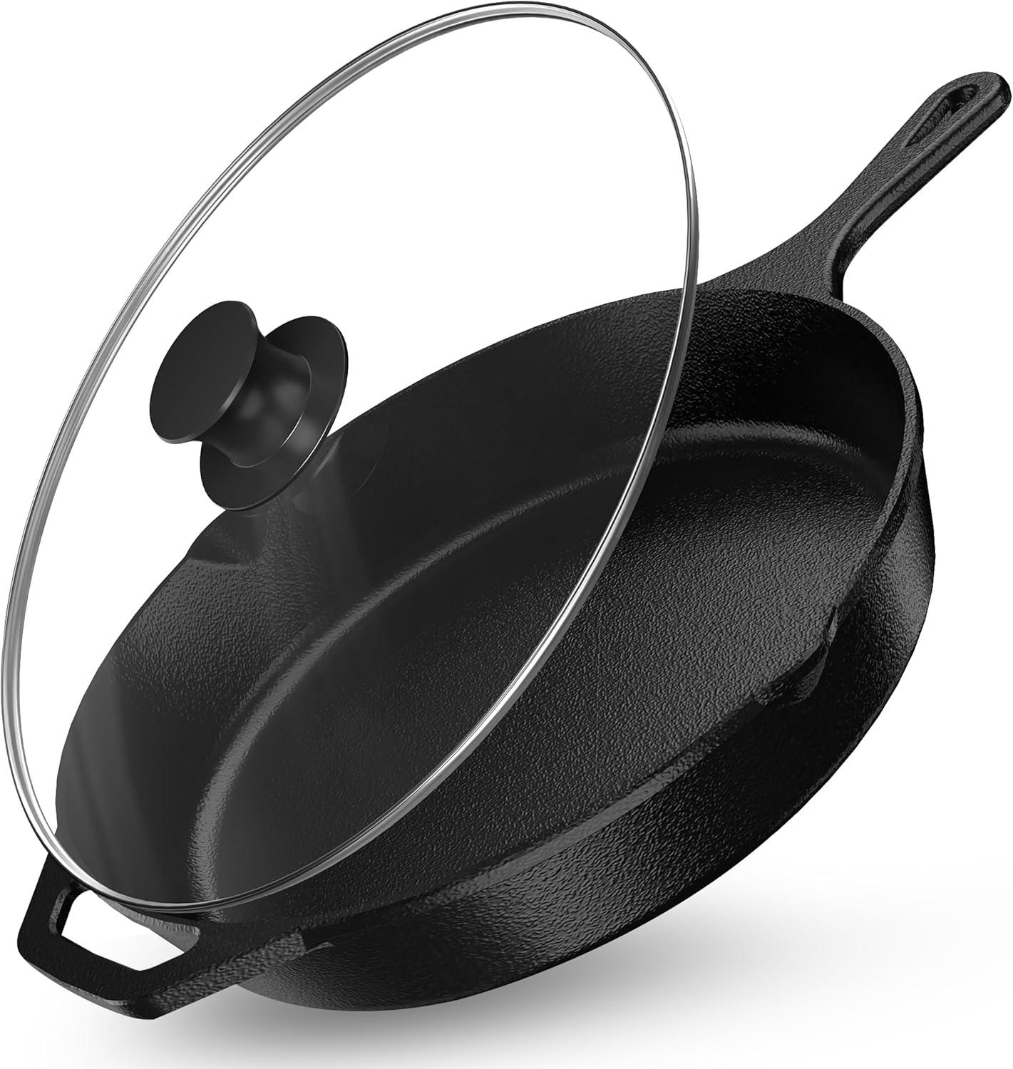 image:imageUtopia Kitchen Premium Saute Frying Pan 12 Inch Cast Iron Chefs Pan Pre Seasoned Cast iron Skillet With Lid Safe Grill Cookware for Indoor amp Outdoor Use BlackBlack