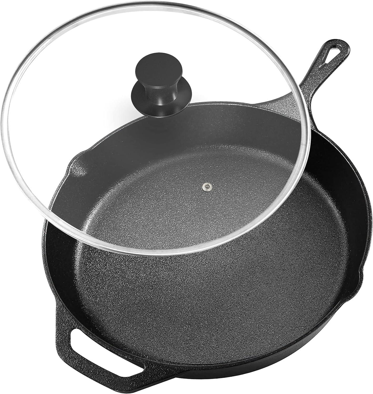 image:imageUtopia Kitchen Premium Saute Frying Pan 12 Inch Cast Iron Chefs Pan Pre Seasoned Cast iron Skillet With Lid Safe Grill Cookware for Indoor amp Outdoor Use BlackBlack
