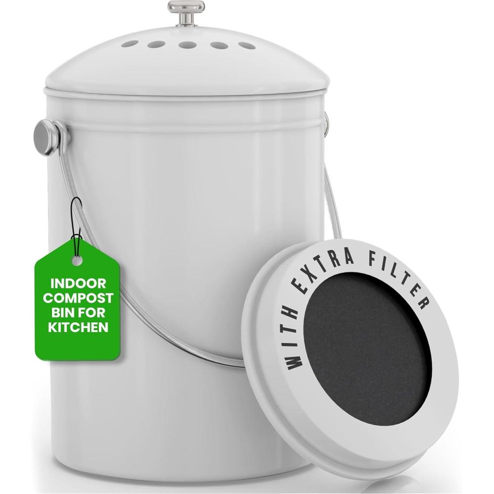image:imageUtopia Kitchen Compost Bin for Kitchen Countertop 13 Gallon Compost Bucket for Kitchen with Lid Includes 1 Spare Charcoal Filter WhiteWhite