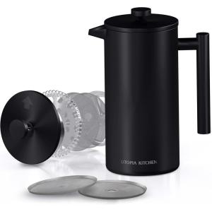image:imageUtopia Kitchen 304 Grade Stainless Steel French Press Coffee Maker 50 Oz Double Wall Insulated Coffee Press with 4Level Filtration system Include 2 Extra Filters RustFree Dishwasher Safe SilverBlack