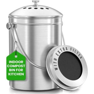 image:imageUtopia Kitchen Compost Bin for Kitchen Countertop 13 Gallon Compost Bucket for Kitchen with Lid Includes 1 Spare Charcoal Filter WhiteSilver