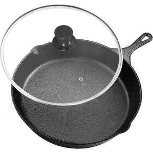 image:imageUtopia Kitchen Premium Saute Frying Pan 12 Inch Cast Iron Chefs Pan Pre Seasoned Cast iron Skillet With Lid Safe Grill Cookware for Indoor amp Outdoor Use BlackBlack