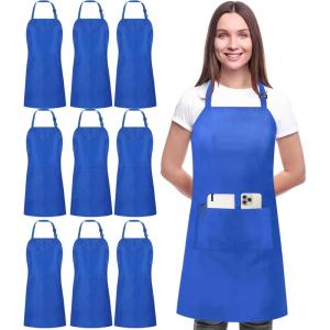 image:imageUtopia Kitchen 10 Pack Bib Apron Adjustable with 2 Pockets Water and Oil Resistant Cooking Kitchen Chef Apron for Women MenBlue