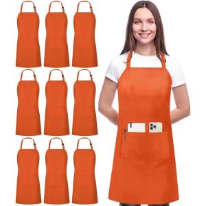 image:imageUtopia Kitchen 10 Pack Bib Apron Adjustable with 2 Pockets Water and Oil Resistant Cooking Kitchen Chef Apron for Women MenOrange