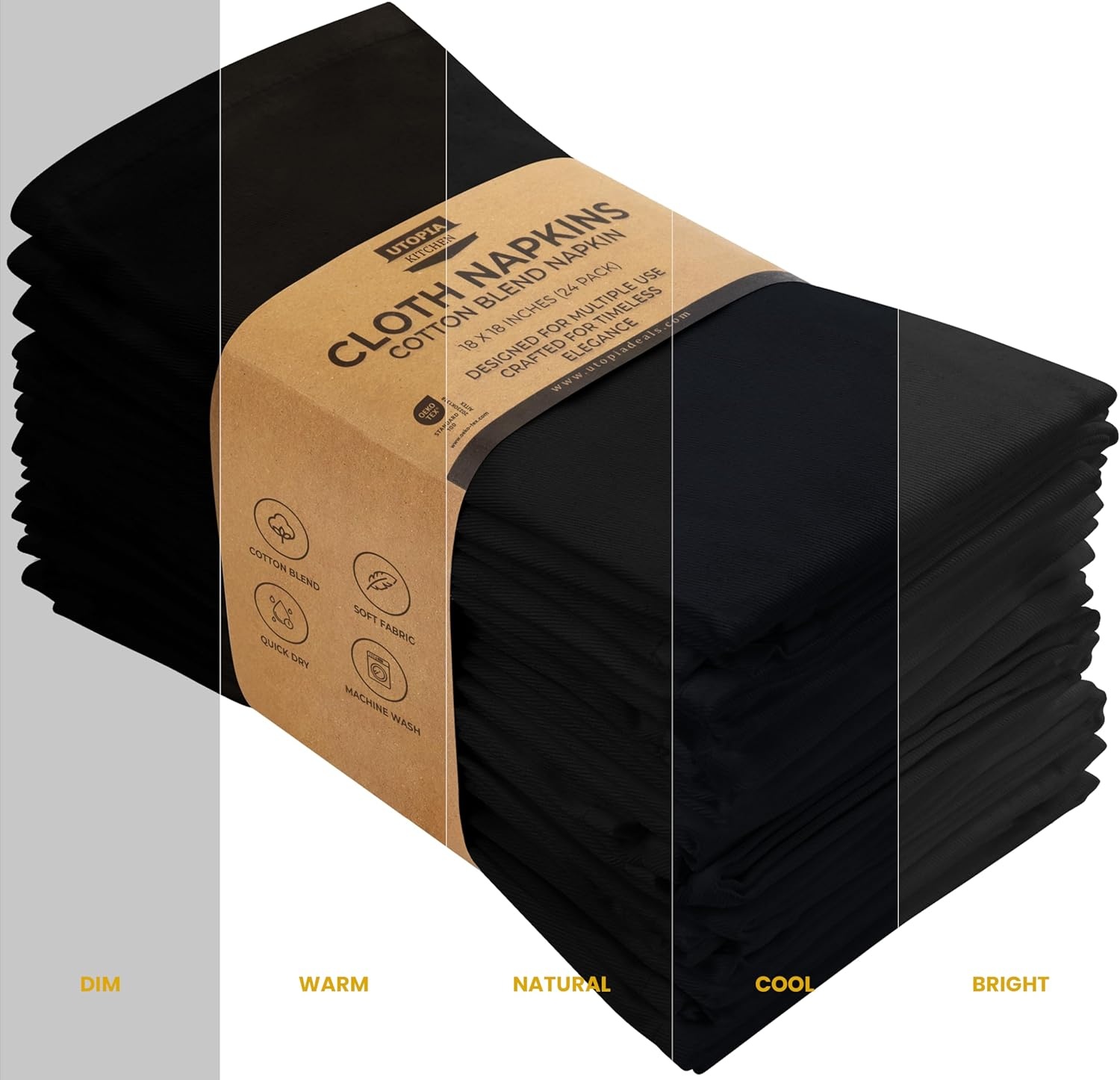 image:imageUtopia Kitchen Black Cloth Napkins 12 Pack 18x18 Inch Absorbent Cotton Blend Washable and Reusable for Dinner Restaurant Lunch Wedding and HotelBlack