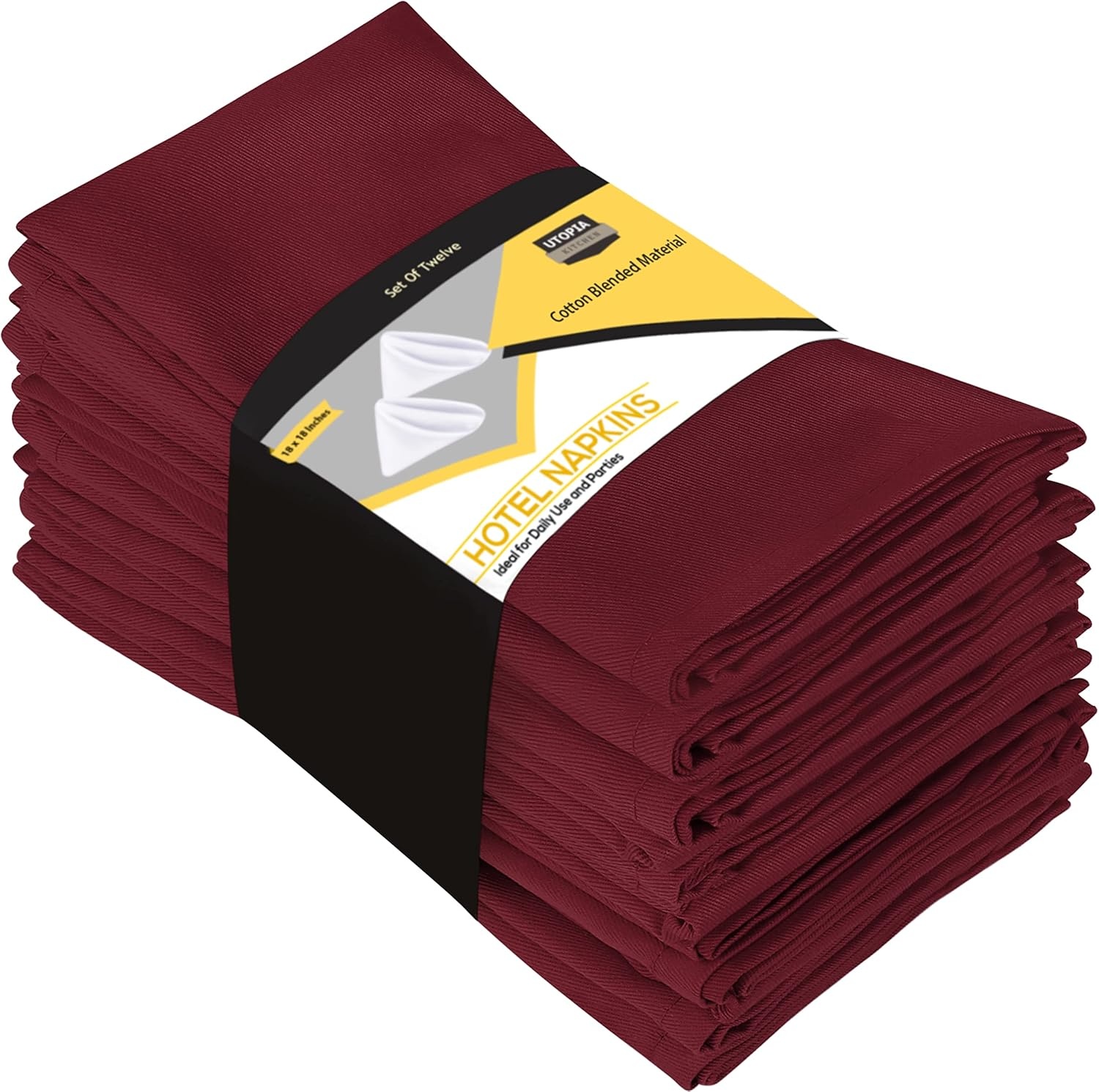 image:imageUtopia Kitchen Black Cloth Napkins 12 Pack 18x18 Inch Absorbent Cotton Blend Washable and Reusable for Dinner Restaurant Lunch Wedding and HotelBurgundy