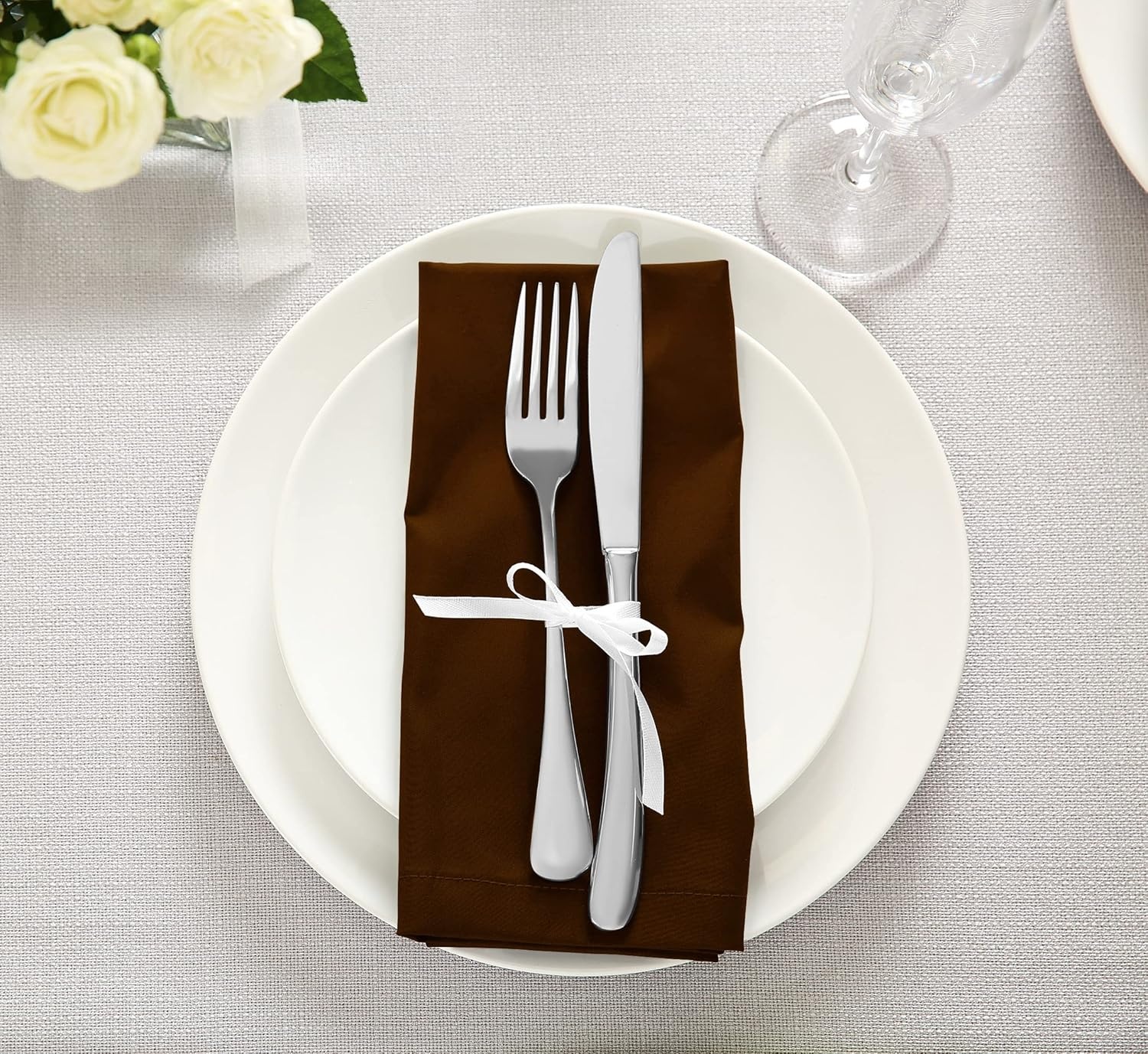 image:imageUtopia Kitchen Black Cloth Napkins 12 Pack 18x18 Inch Absorbent Cotton Blend Washable and Reusable for Dinner Restaurant Lunch Wedding and HotelChocolate