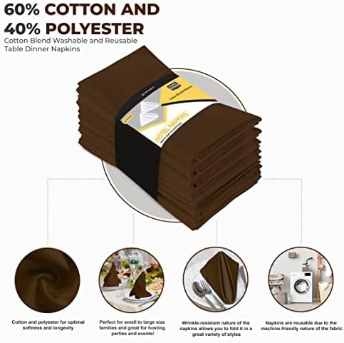 image:imageUtopia Kitchen Black Cloth Napkins 12 Pack 18x18 Inch Absorbent Cotton Blend Washable and Reusable for Dinner Restaurant Lunch Wedding and HotelChocolate