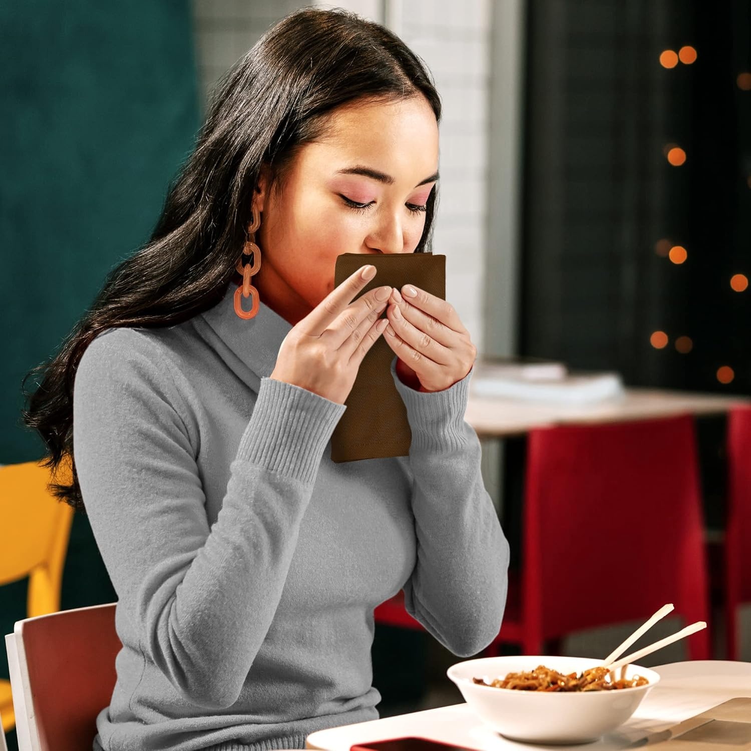 image:imageUtopia Kitchen Black Cloth Napkins 12 Pack 18x18 Inch Absorbent Cotton Blend Washable and Reusable for Dinner Restaurant Lunch Wedding and HotelChocolate