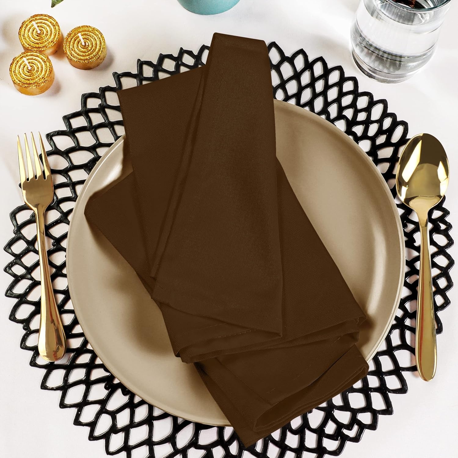 image:imageUtopia Kitchen Black Cloth Napkins 12 Pack 18x18 Inch Absorbent Cotton Blend Washable and Reusable for Dinner Restaurant Lunch Wedding and HotelChocolate