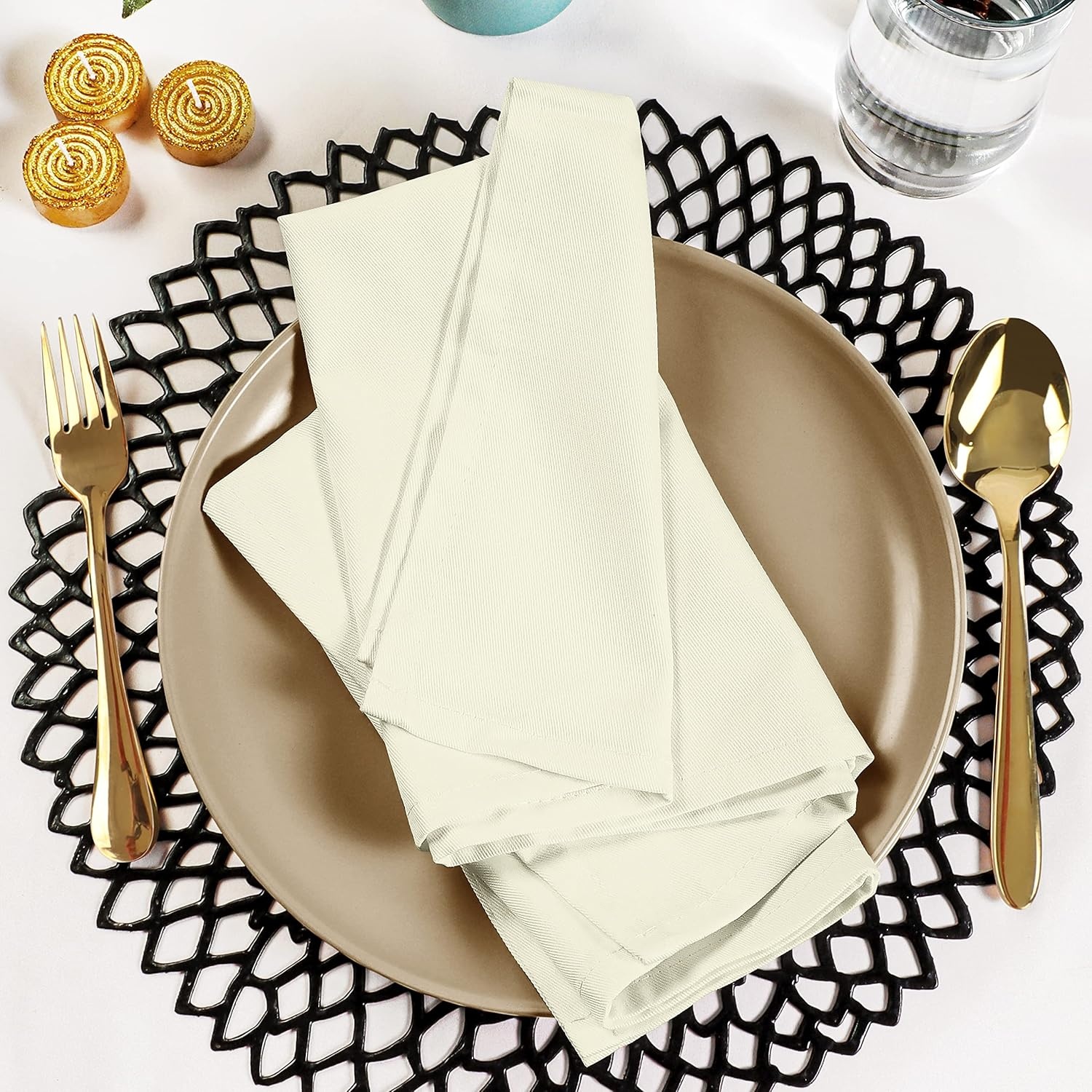 image:imageUtopia Kitchen Black Cloth Napkins 12 Pack 18x18 Inch Absorbent Cotton Blend Washable and Reusable for Dinner Restaurant Lunch Wedding and HotelIvory
