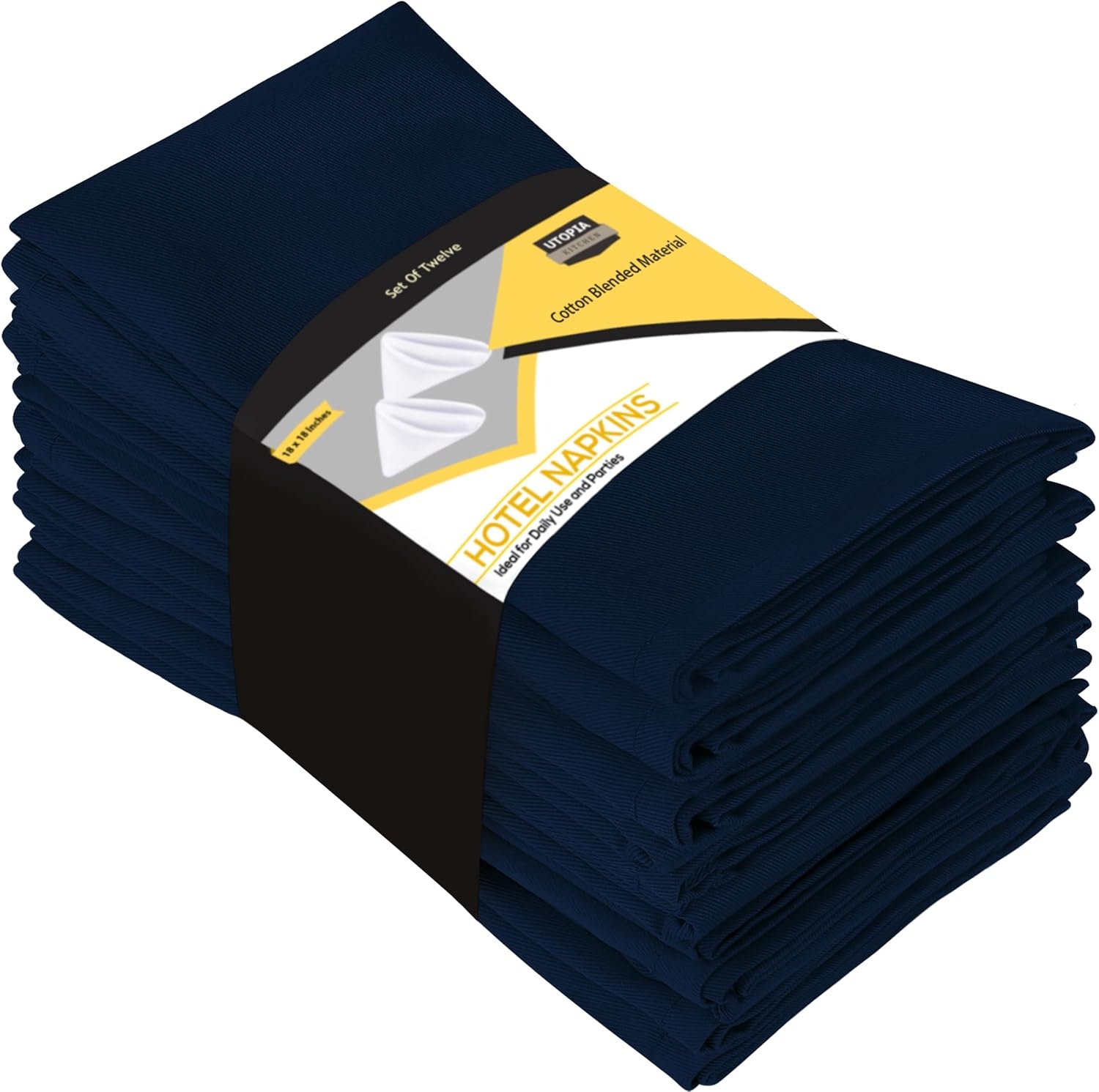 image:imageUtopia Kitchen Black Cloth Napkins 12 Pack 18x18 Inch Absorbent Cotton Blend Washable and Reusable for Dinner Restaurant Lunch Wedding and HotelNavy