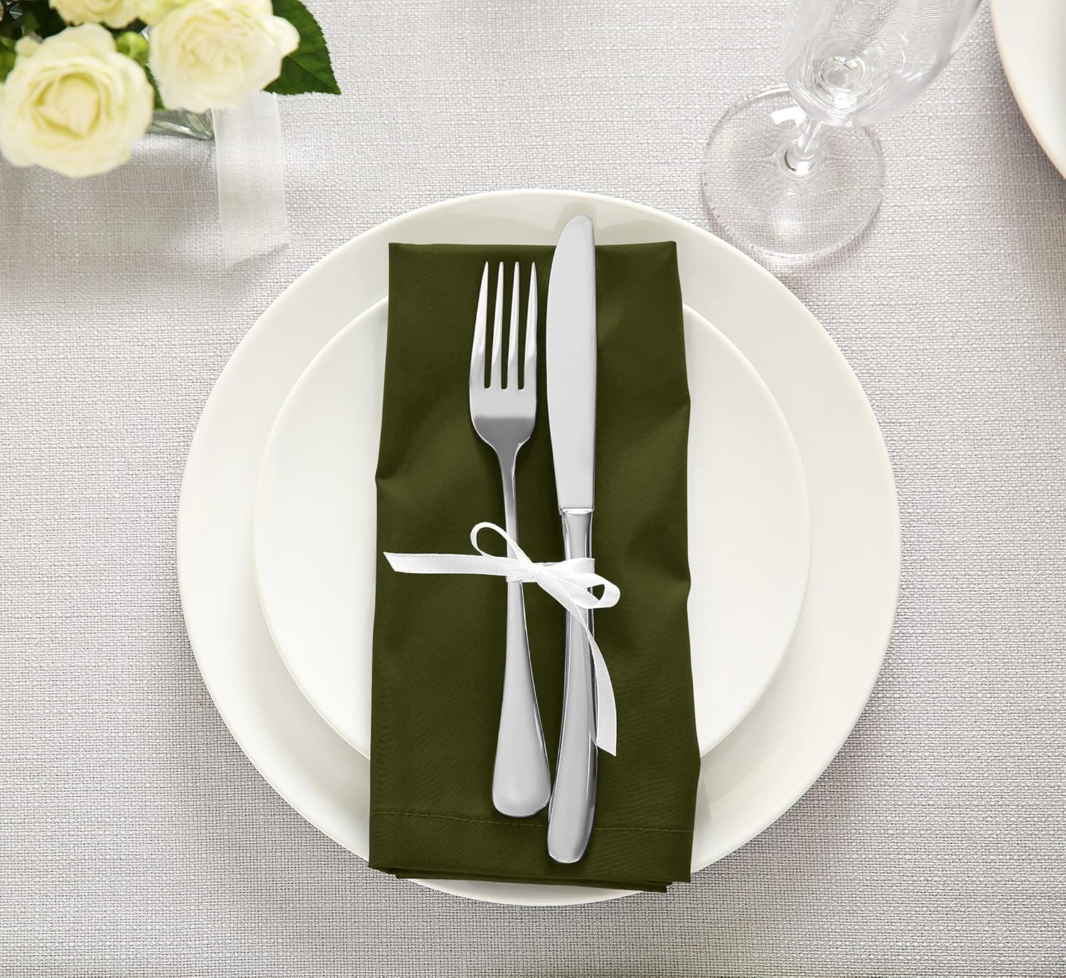 image:imageUtopia Kitchen Black Cloth Napkins 12 Pack 18x18 Inch Absorbent Cotton Blend Washable and Reusable for Dinner Restaurant Lunch Wedding and HotelOlive