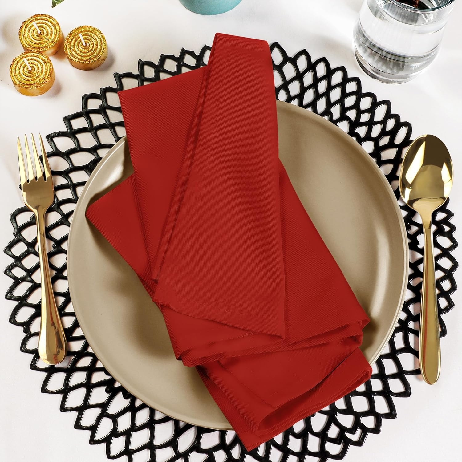 image:imageUtopia Kitchen Black Cloth Napkins 12 Pack 18x18 Inch Absorbent Cotton Blend Washable and Reusable for Dinner Restaurant Lunch Wedding and HotelRed