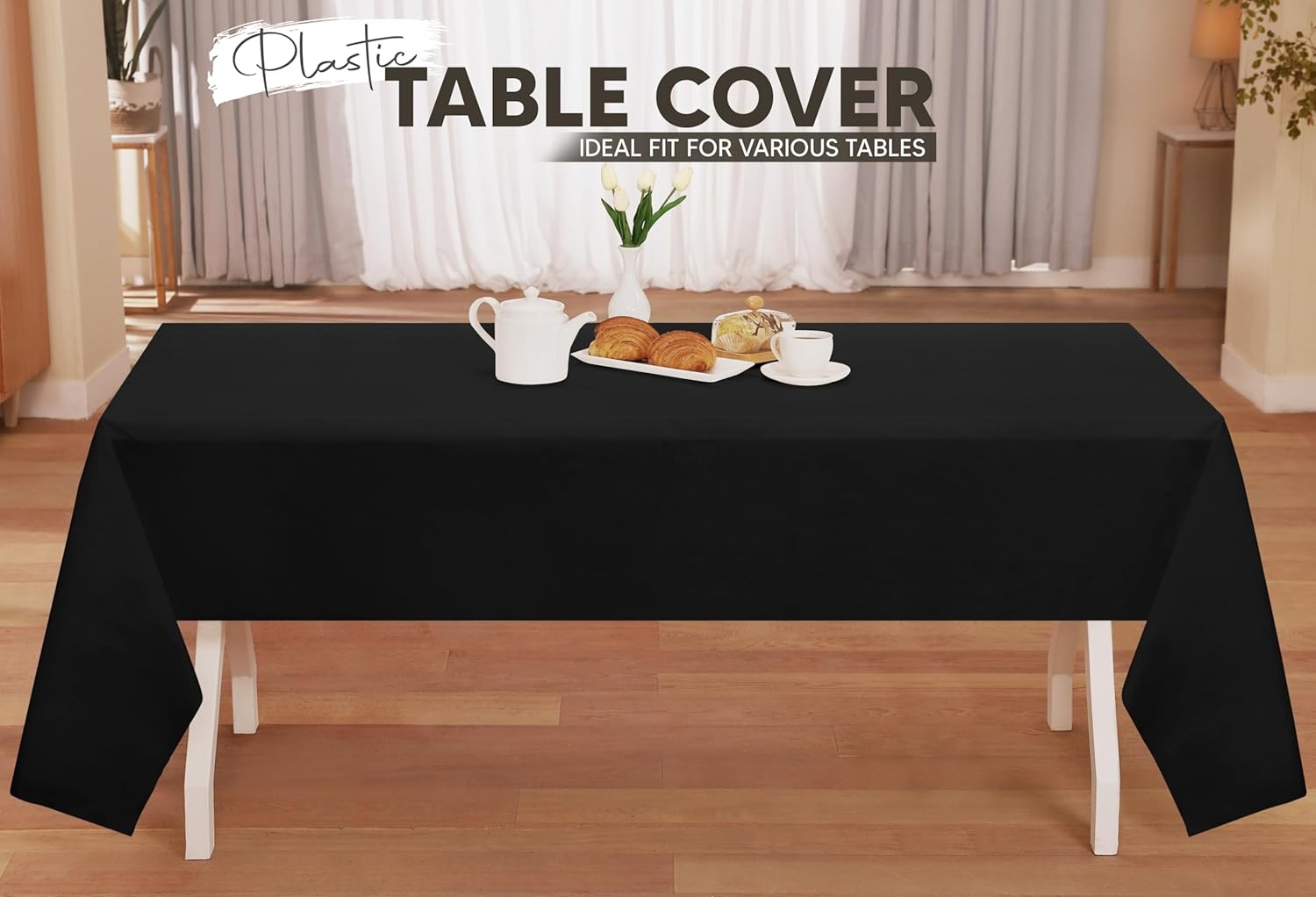 image:imageUtopia Kitchen Plastic Table Cloth Disposable 12 Pack 54x108 Inch Black Gold Dots Rectangle Tablecloth Waterproof Stain Resistant Party Table CoverBlack