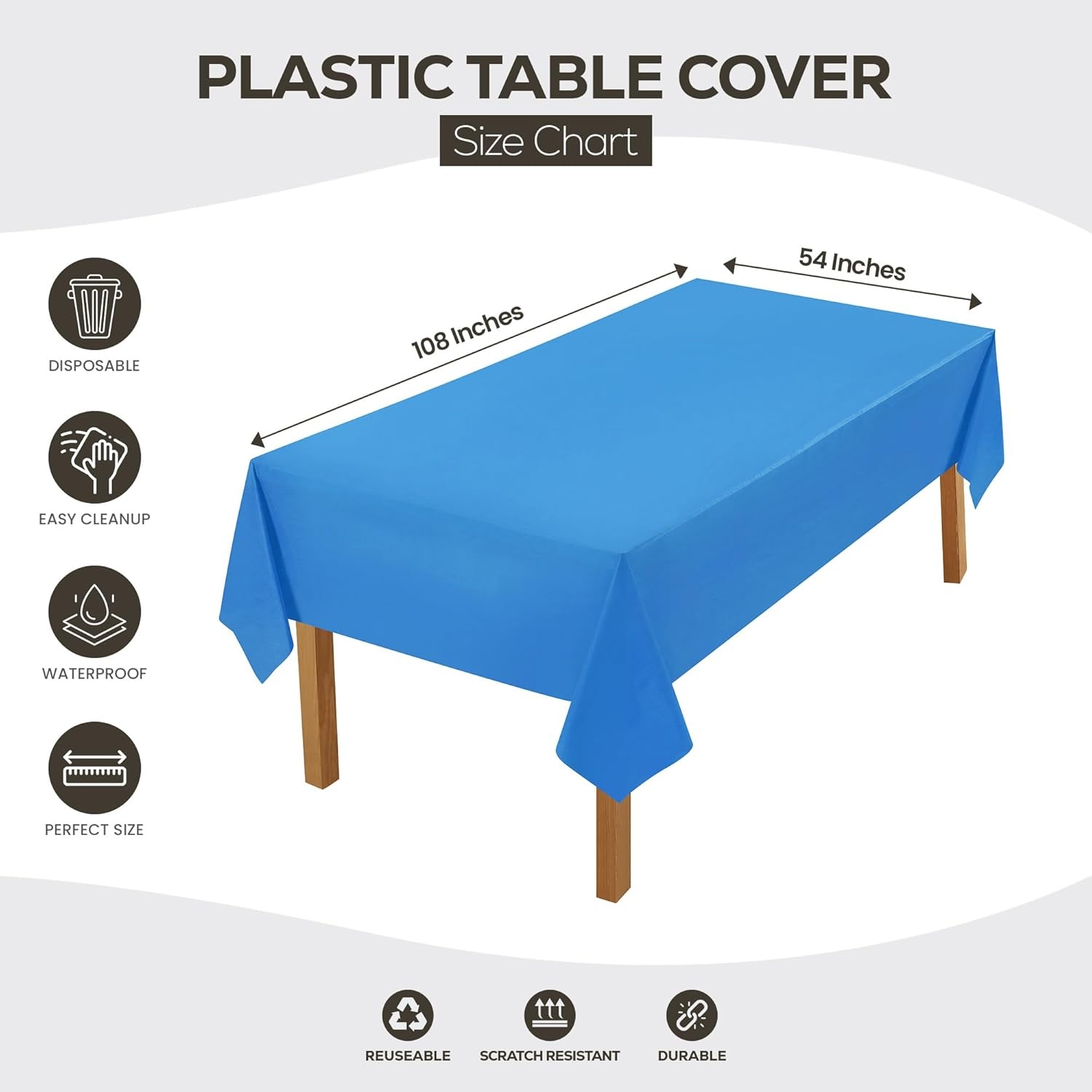 image:imageUtopia Kitchen Plastic Table Cloth Disposable 12 Pack 54x108 Inch Black Gold Dots Rectangle Tablecloth Waterproof Stain Resistant Party Table CoverBlue