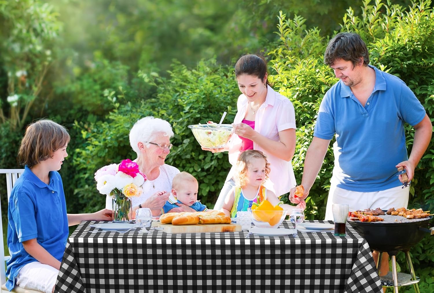 image:imageUtopia Kitchen Plastic Table Cloth Disposable 12 Pack 54x108 Inch Black Gold Dots Rectangle Tablecloth Waterproof Stain Resistant Party Table CoverBlack Check